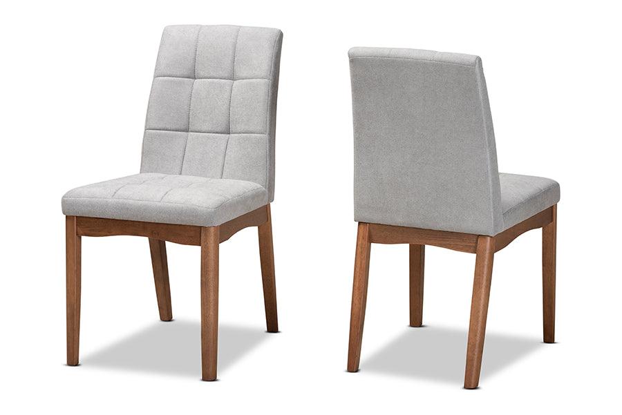 Tara Mid-Century Modern Transitional Light Fabric Upholstered and Finished Wood 2-Piece Dining Chair Set