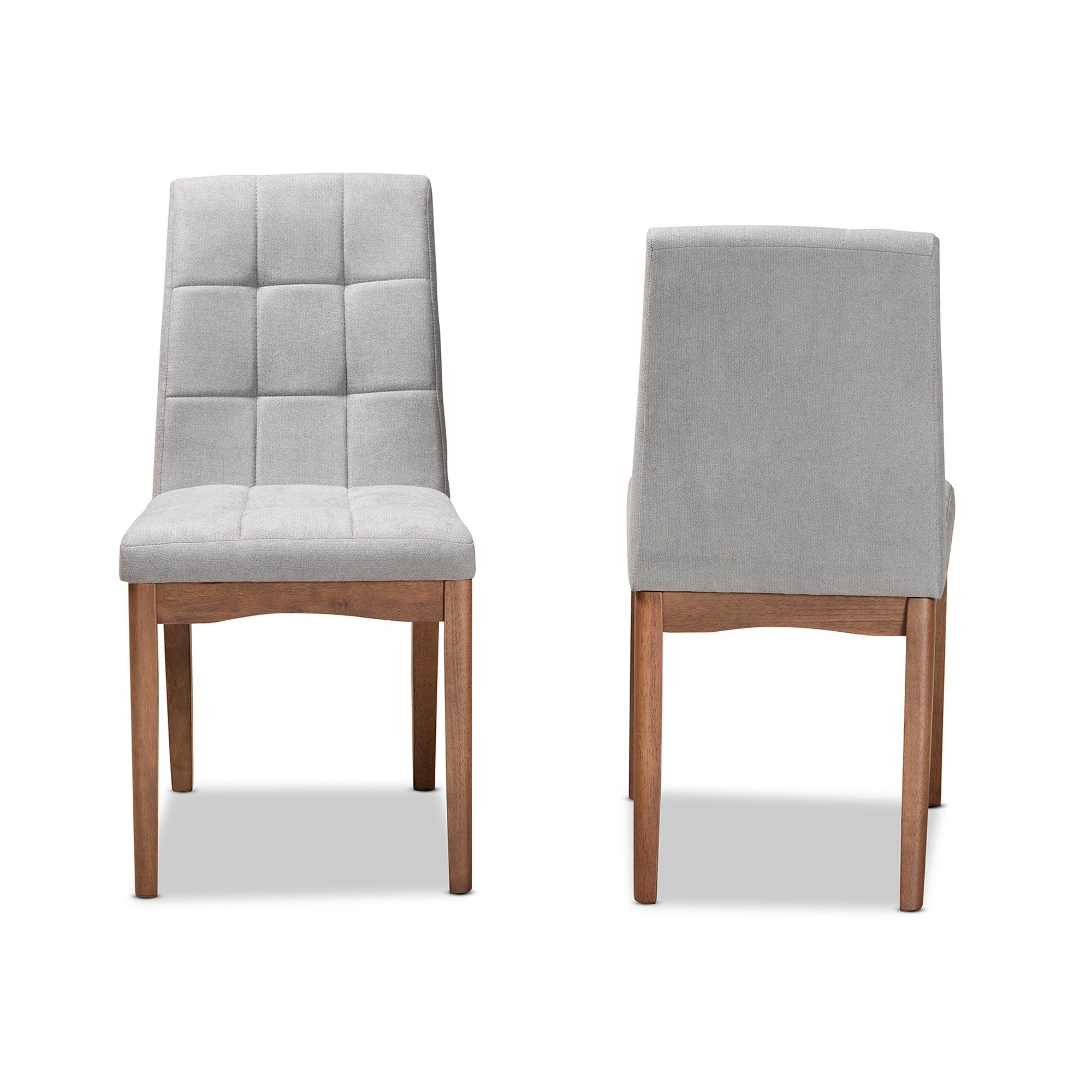 Tara Mid-Century Modern Transitional Light Fabric Upholstered and Finished Wood 2-Piece Dining Chair Set