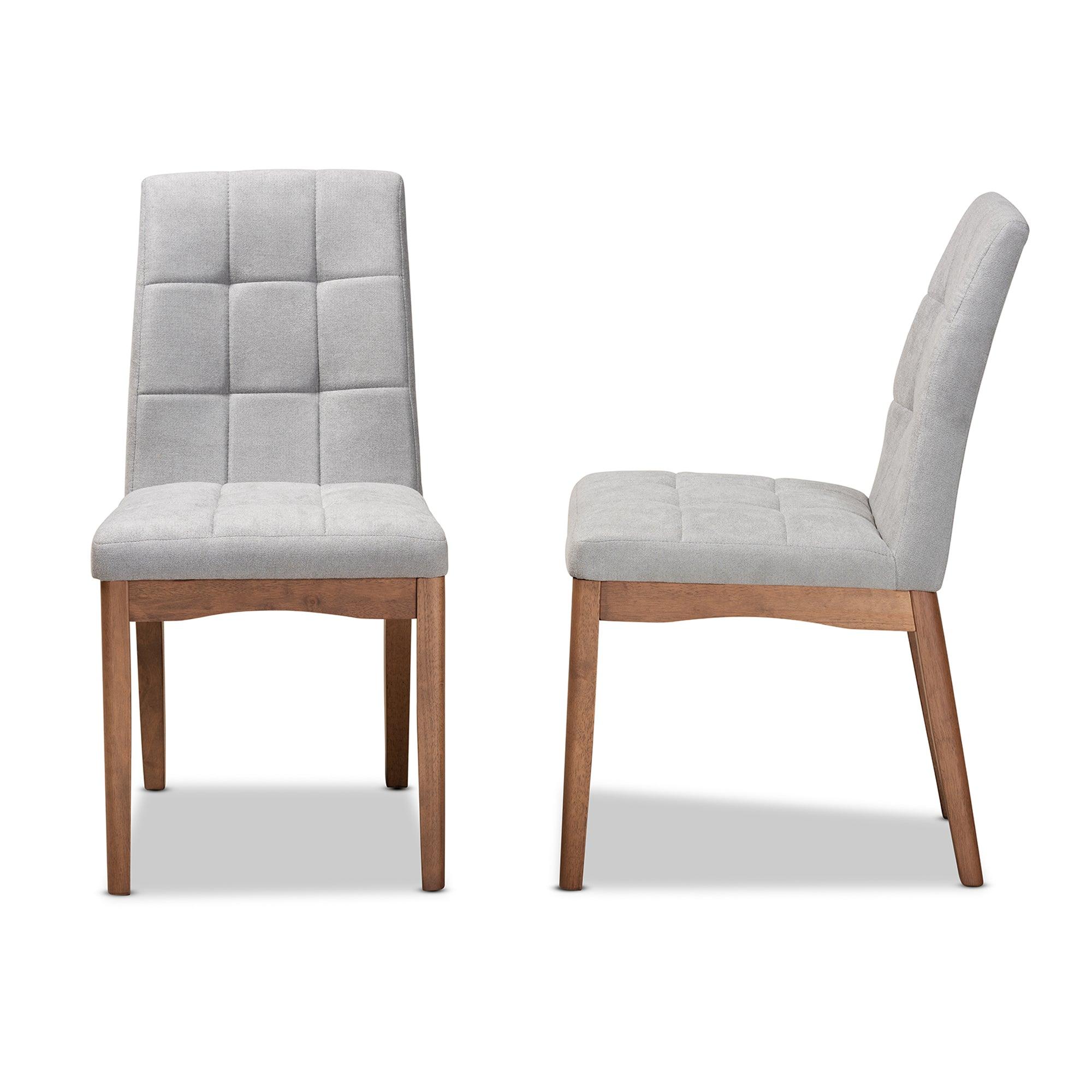 Tara Mid-Century Modern Transitional Light Fabric Upholstered and Finished Wood 2-Piece Dining Chair Set