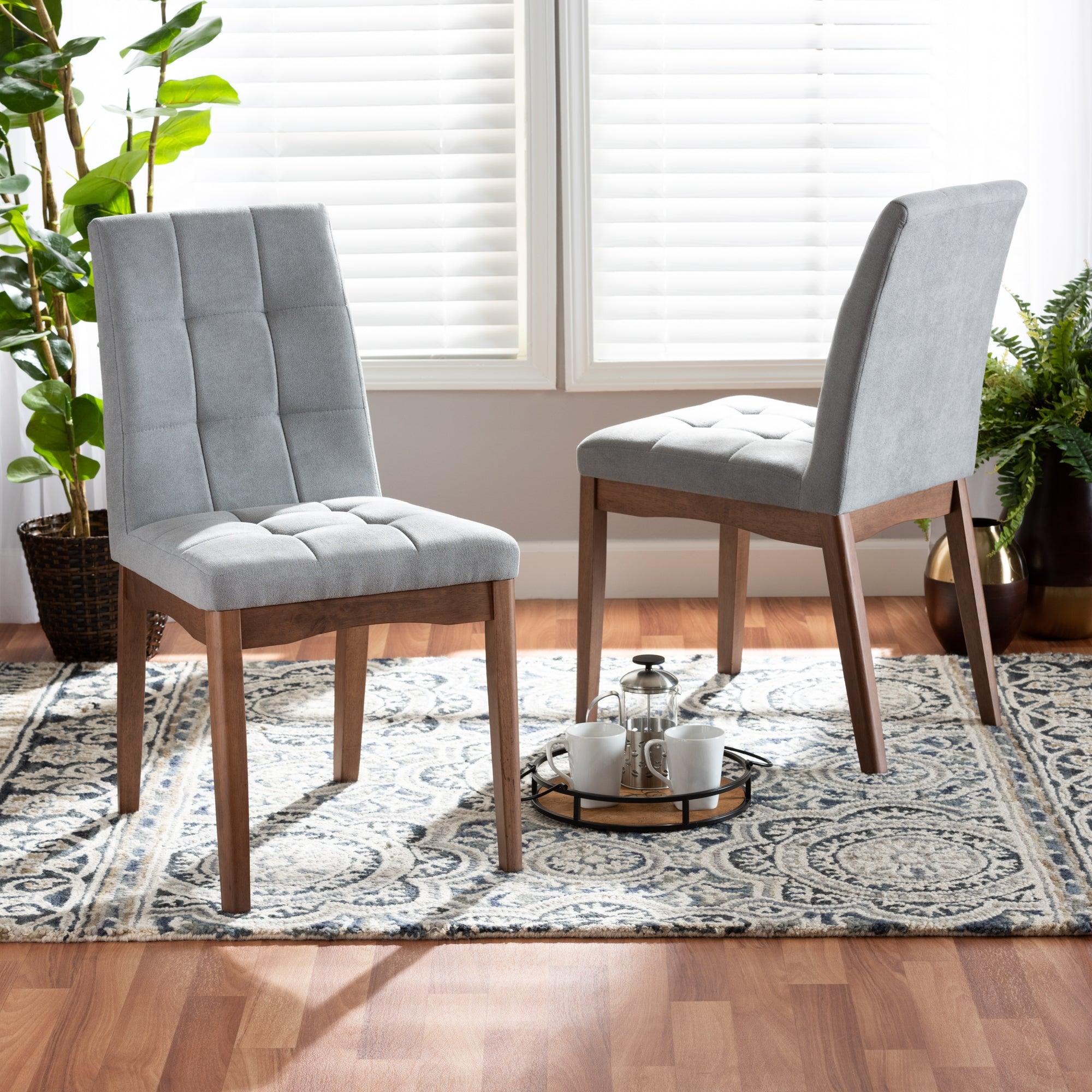 Tara Mid-Century Modern Transitional Light Fabric Upholstered and Finished Wood 2-Piece Dining Chair Set