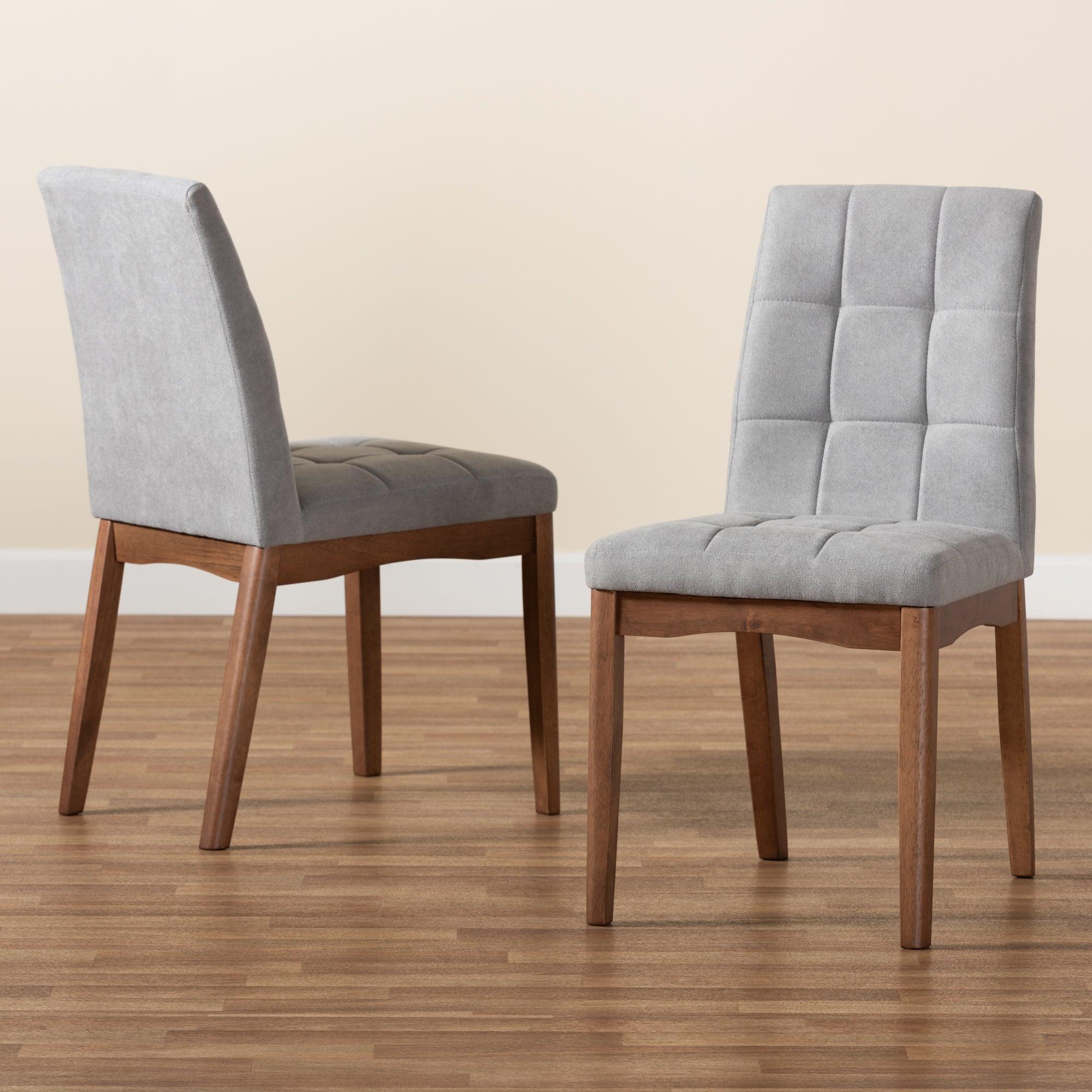 Tara Mid-Century Modern Transitional Light Fabric Upholstered and Finished Wood 2-Piece Dining Chair Set