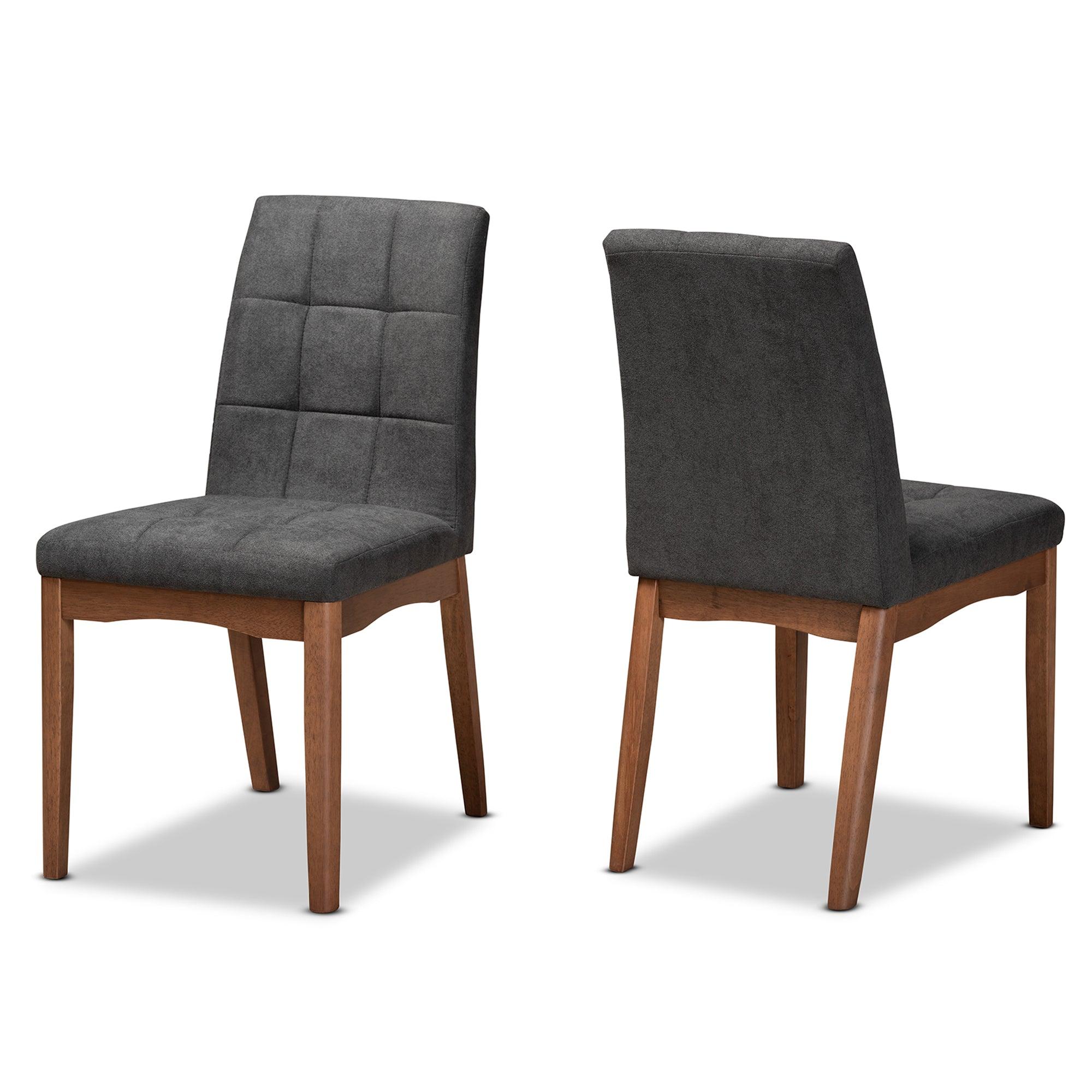 Tara Mid-Century Modern Transitional Dark Fabric Upholstered and Finished Wood 2-Piece Dining Chair Set