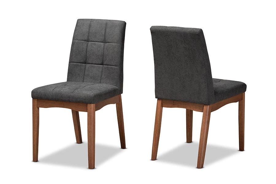 Tara Mid-Century Modern Transitional Dark Fabric Upholstered and Finished Wood 2-Piece Dining Chair Set