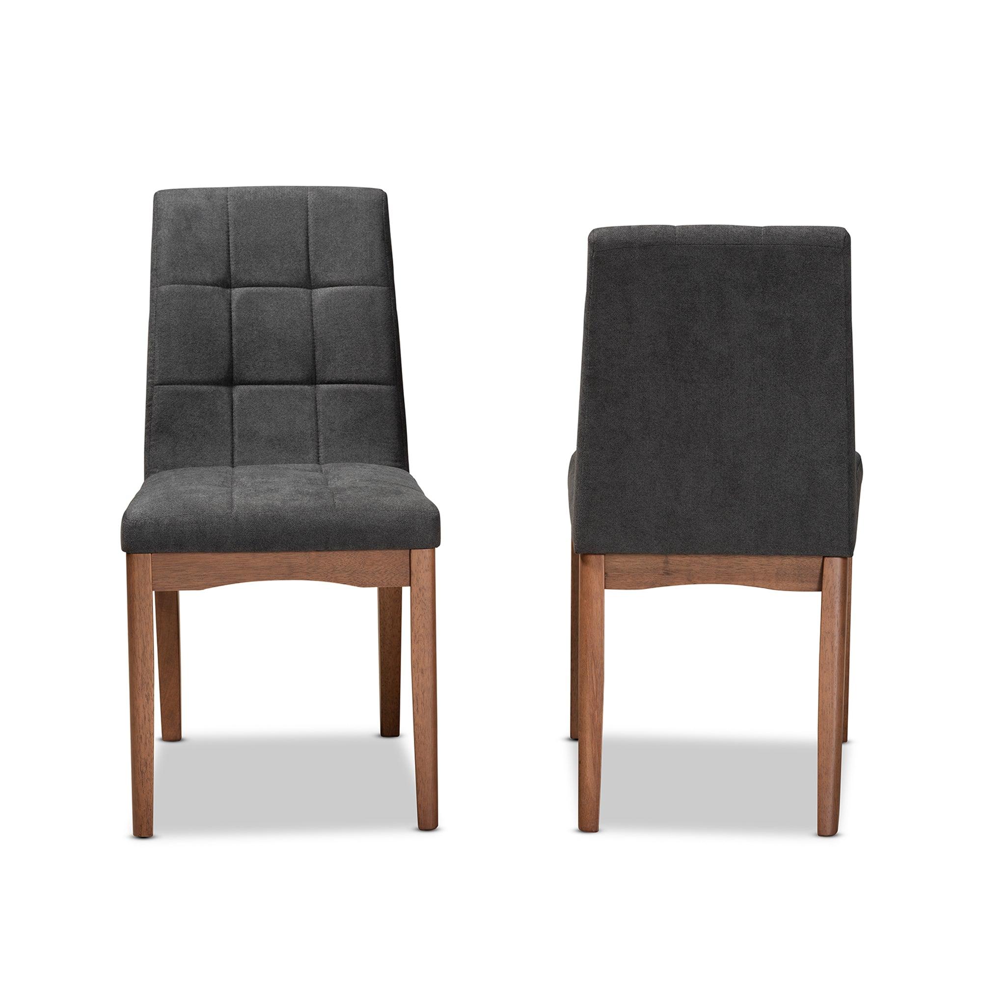 Tara Mid-Century Modern Transitional Dark Fabric Upholstered and Finished Wood 2-Piece Dining Chair Set