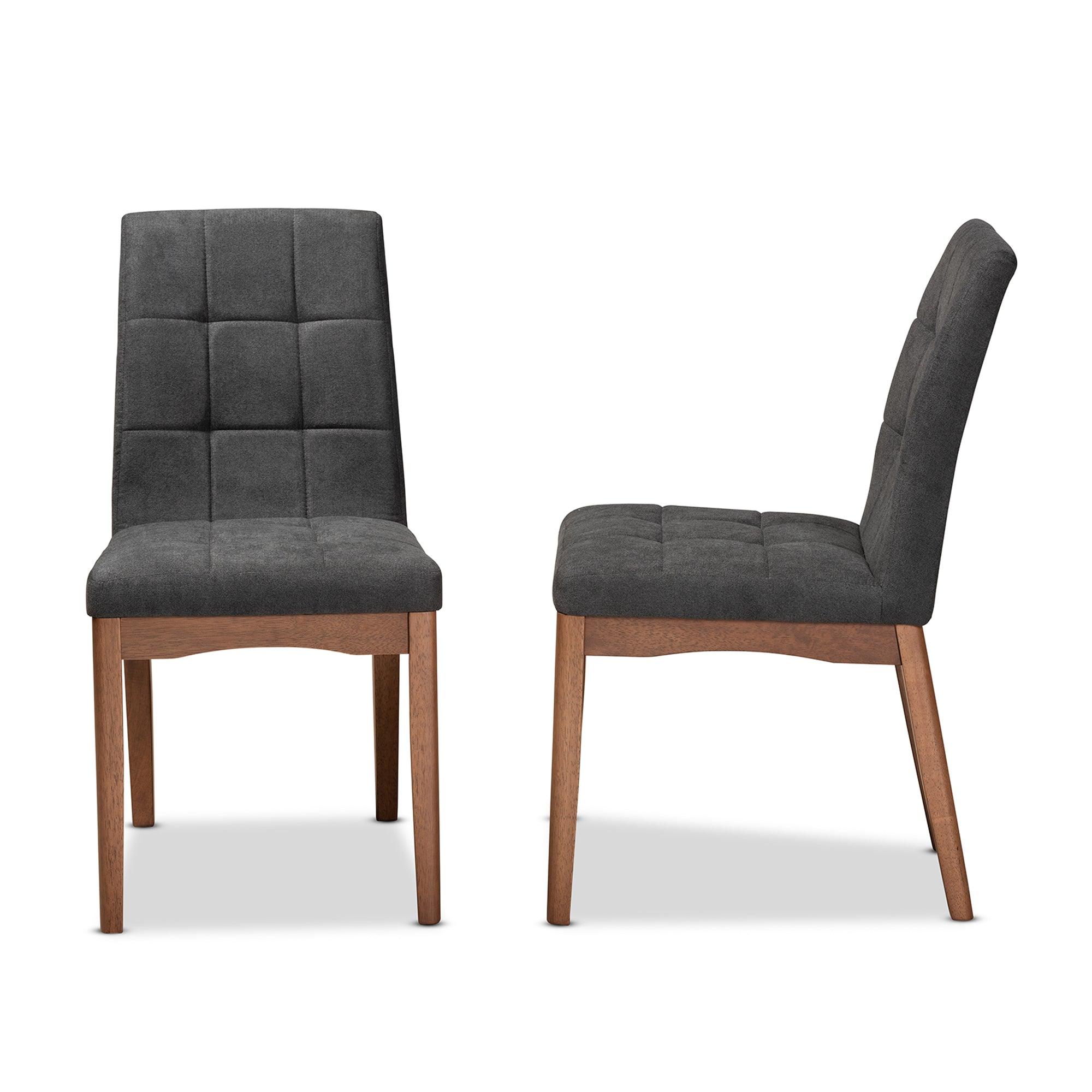 Tara Mid-Century Modern Transitional Dark Fabric Upholstered and Finished Wood 2-Piece Dining Chair Set