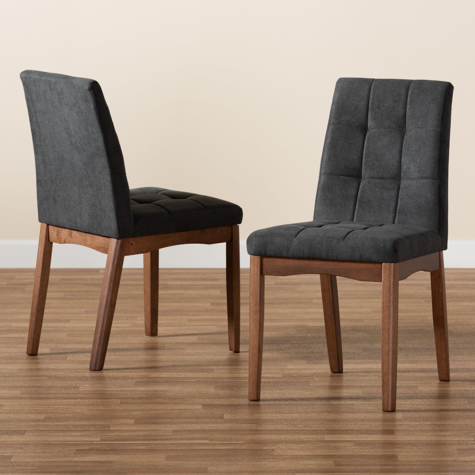 Tara Mid-Century Modern Transitional Dark Fabric Upholstered and Finished Wood 2-Piece Dining Chair Set