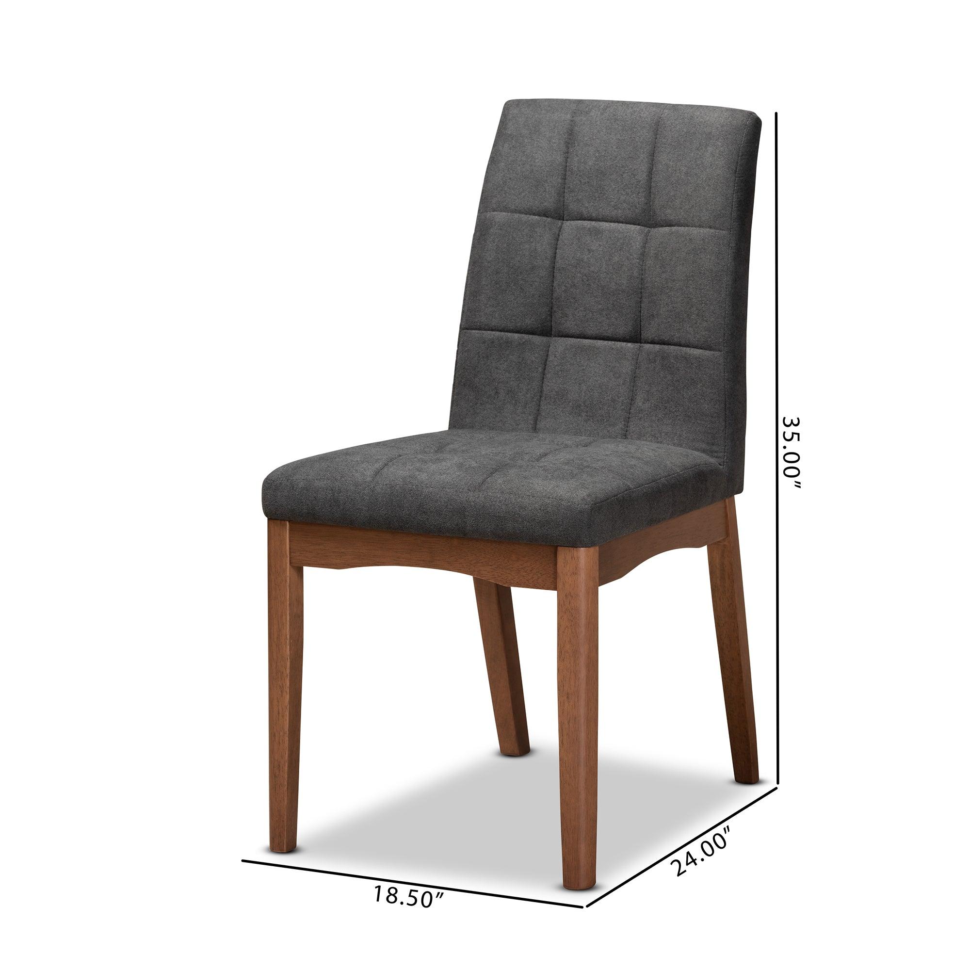 Tara Mid-Century Modern Transitional Dark Fabric Upholstered and Finished Wood 2-Piece Dining Chair Set