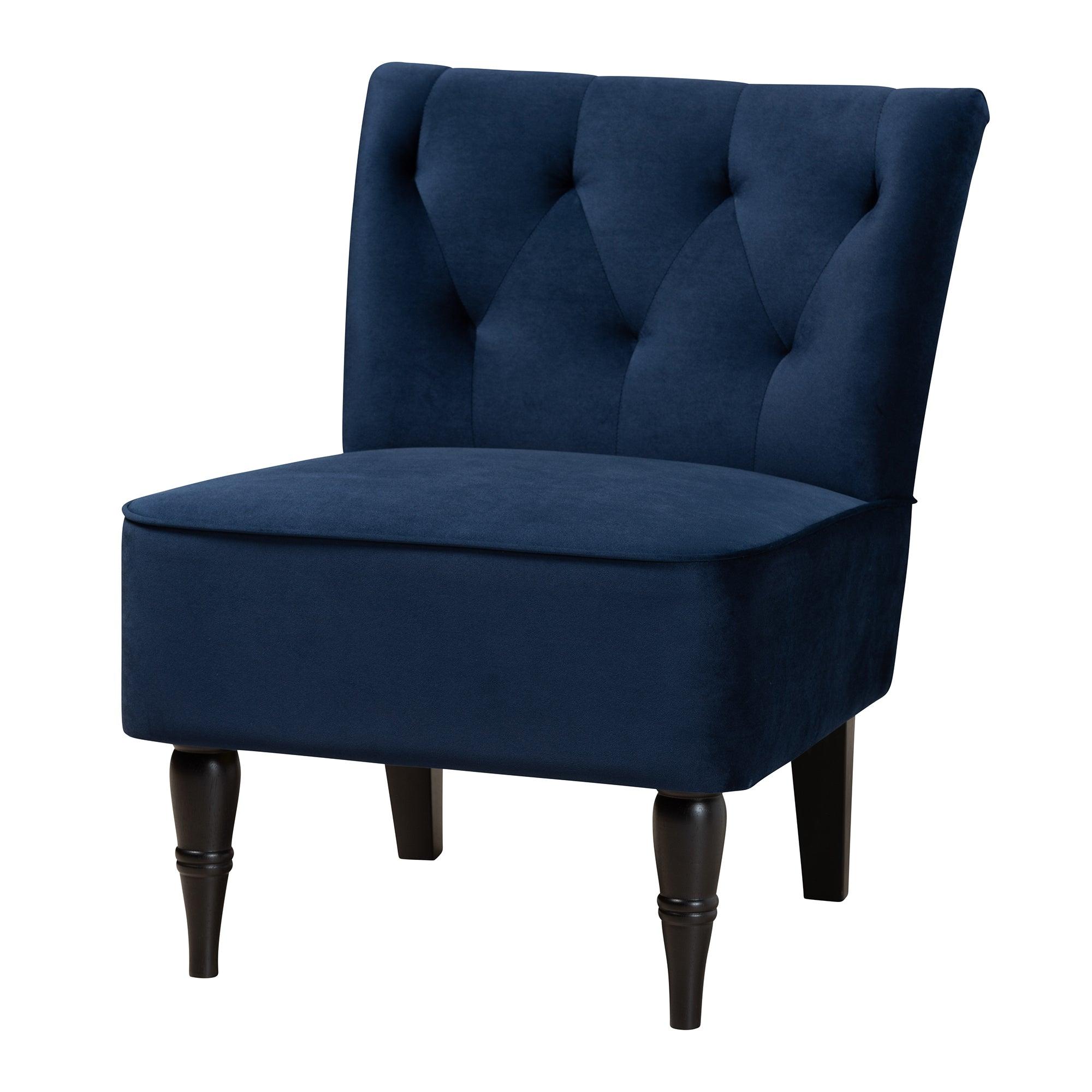 Harmon Modern and Contemporary Transitional Velvet Fabric Upholstered and Finished Wood Accent Chair