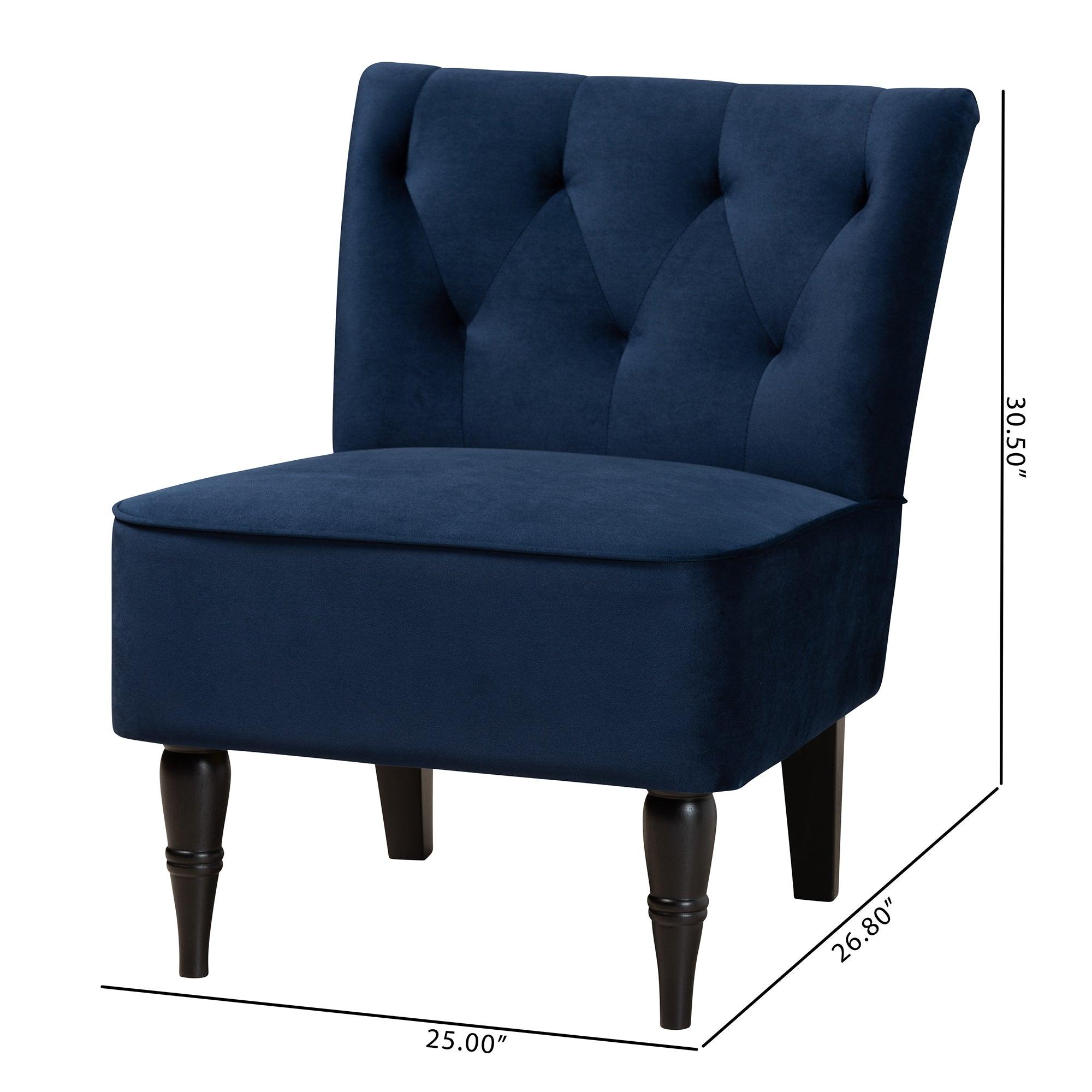 Harmon Modern and Contemporary Transitional Velvet Fabric Upholstered and Finished Wood Accent Chair