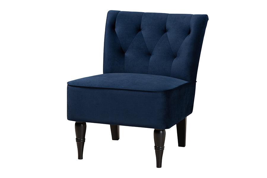 Harmon Modern and Contemporary Transitional Velvet Fabric Upholstered and Finished Wood Accent Chair