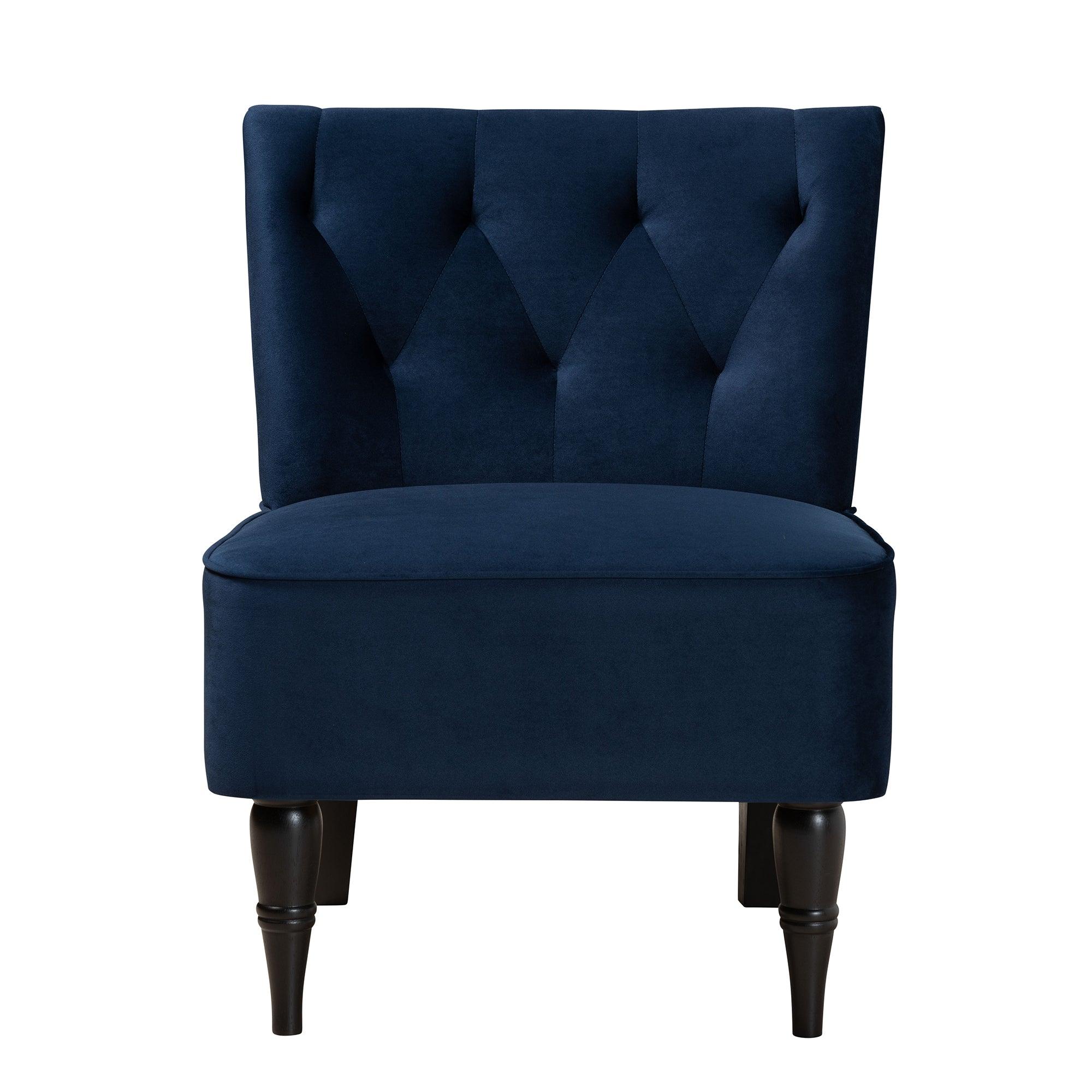 Harmon Modern and Contemporary Transitional Velvet Fabric Upholstered and Finished Wood Accent Chair