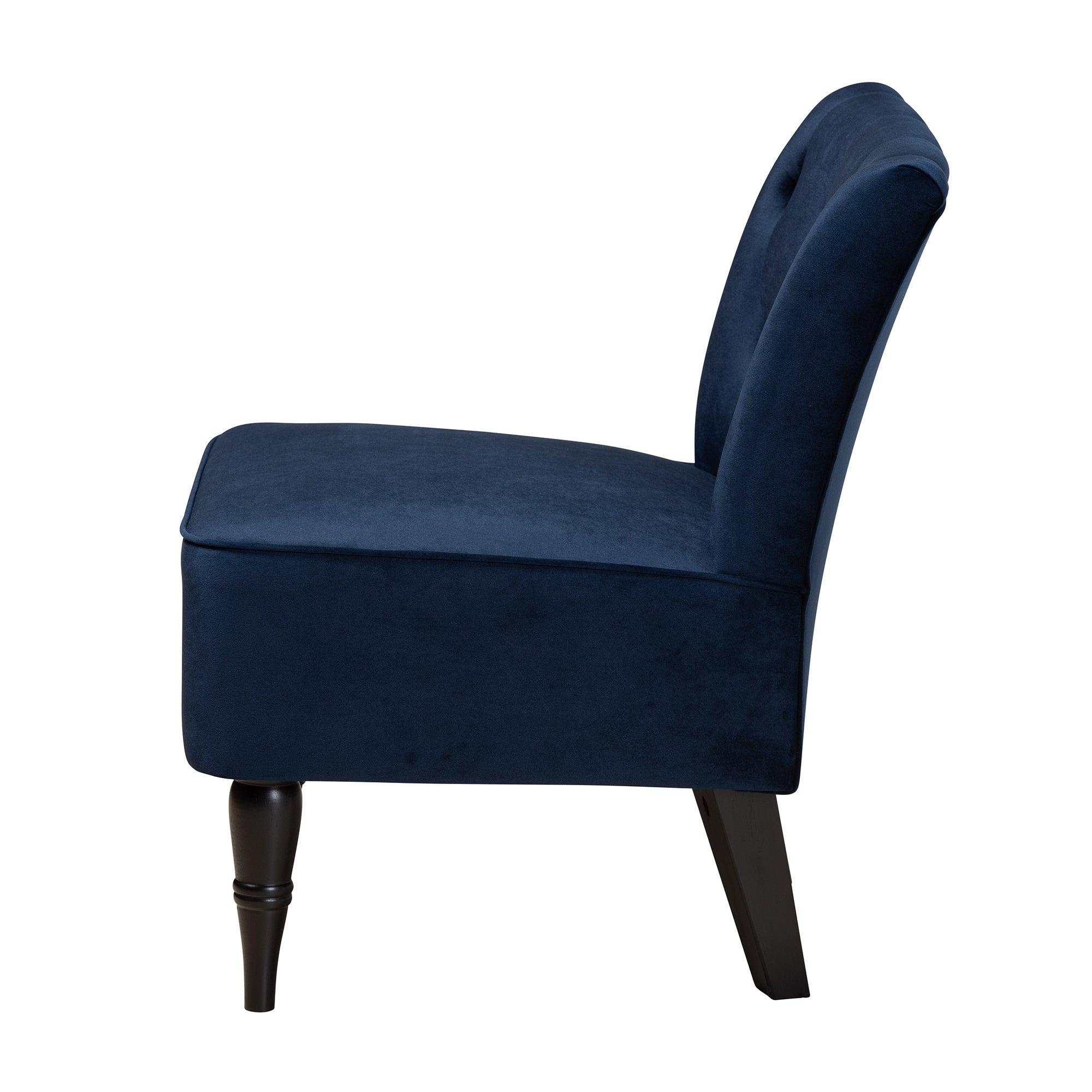 Harmon Modern and Contemporary Transitional Velvet Fabric Upholstered and Finished Wood Accent Chair