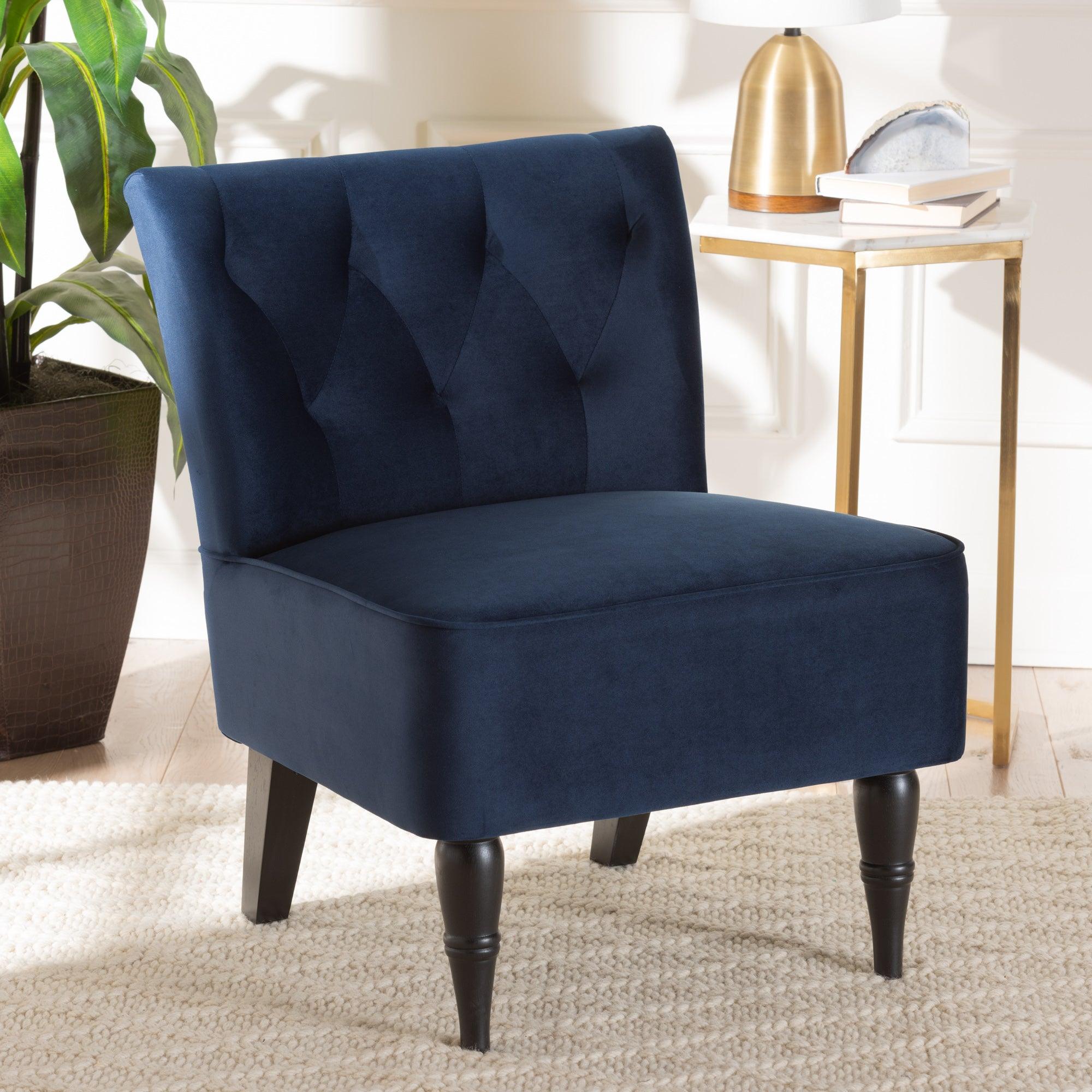 Harmon Modern and Contemporary Transitional Velvet Fabric Upholstered and Finished Wood Accent Chair