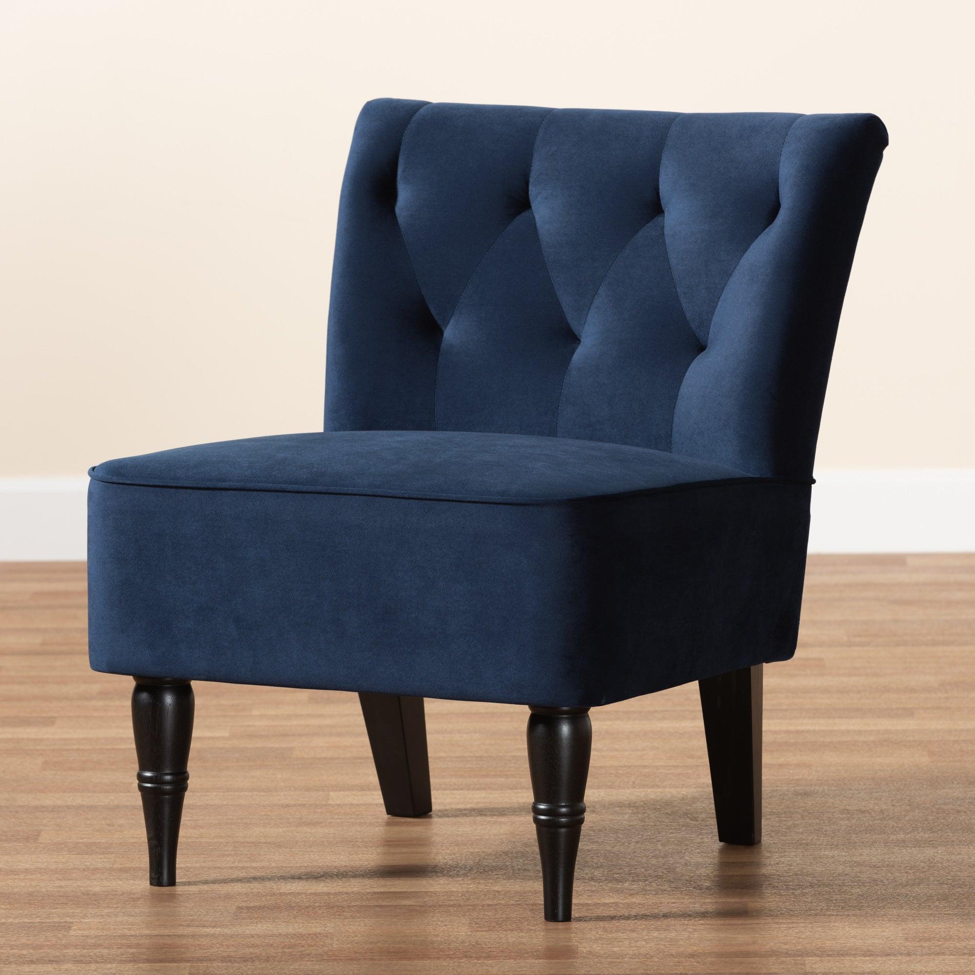 Harmon Modern and Contemporary Transitional Velvet Fabric Upholstered and Finished Wood Accent Chair