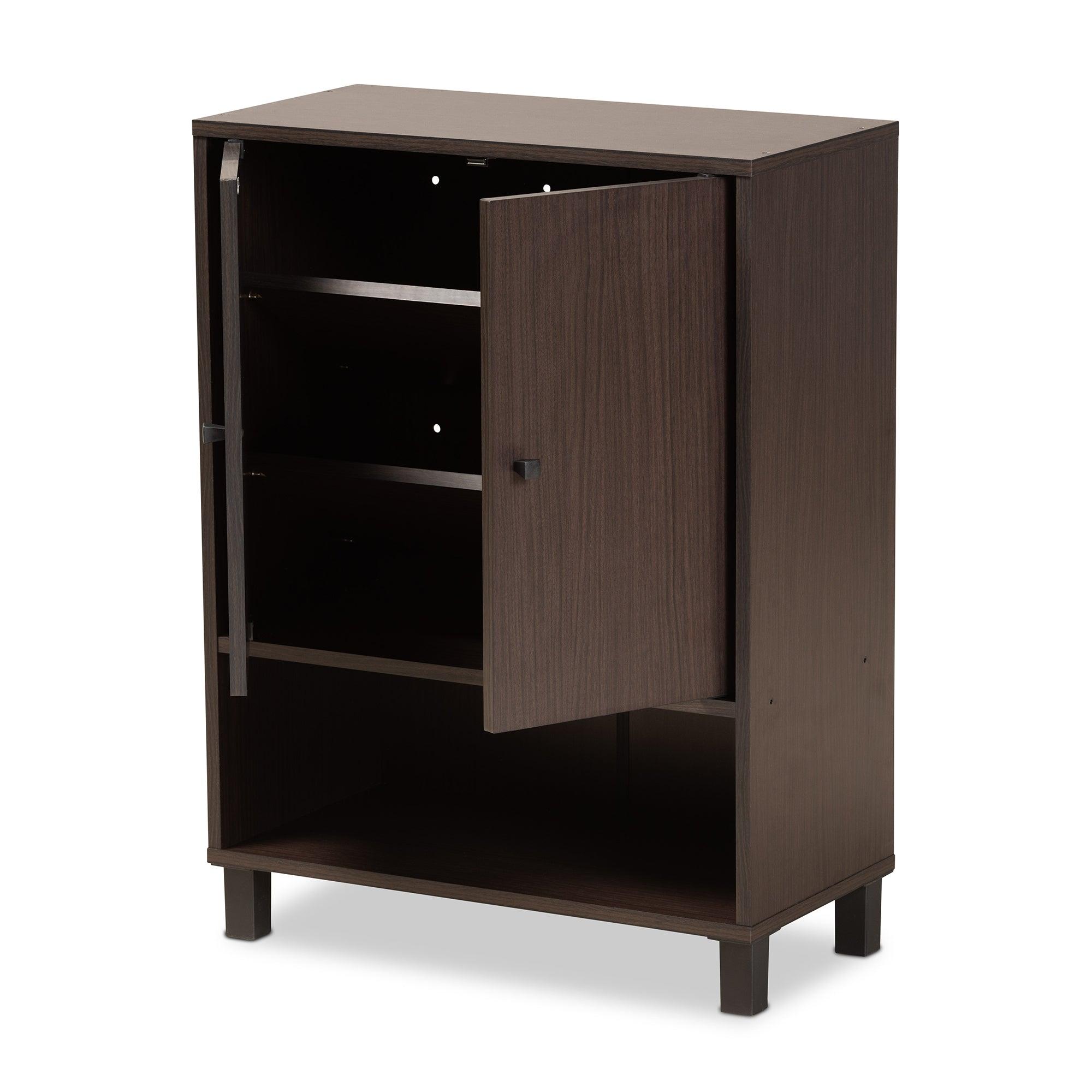 Rossin Modern and Contemporary Finished Wood 2-Door Entryway Shoe Storage Cabinet with Bottom Shelf