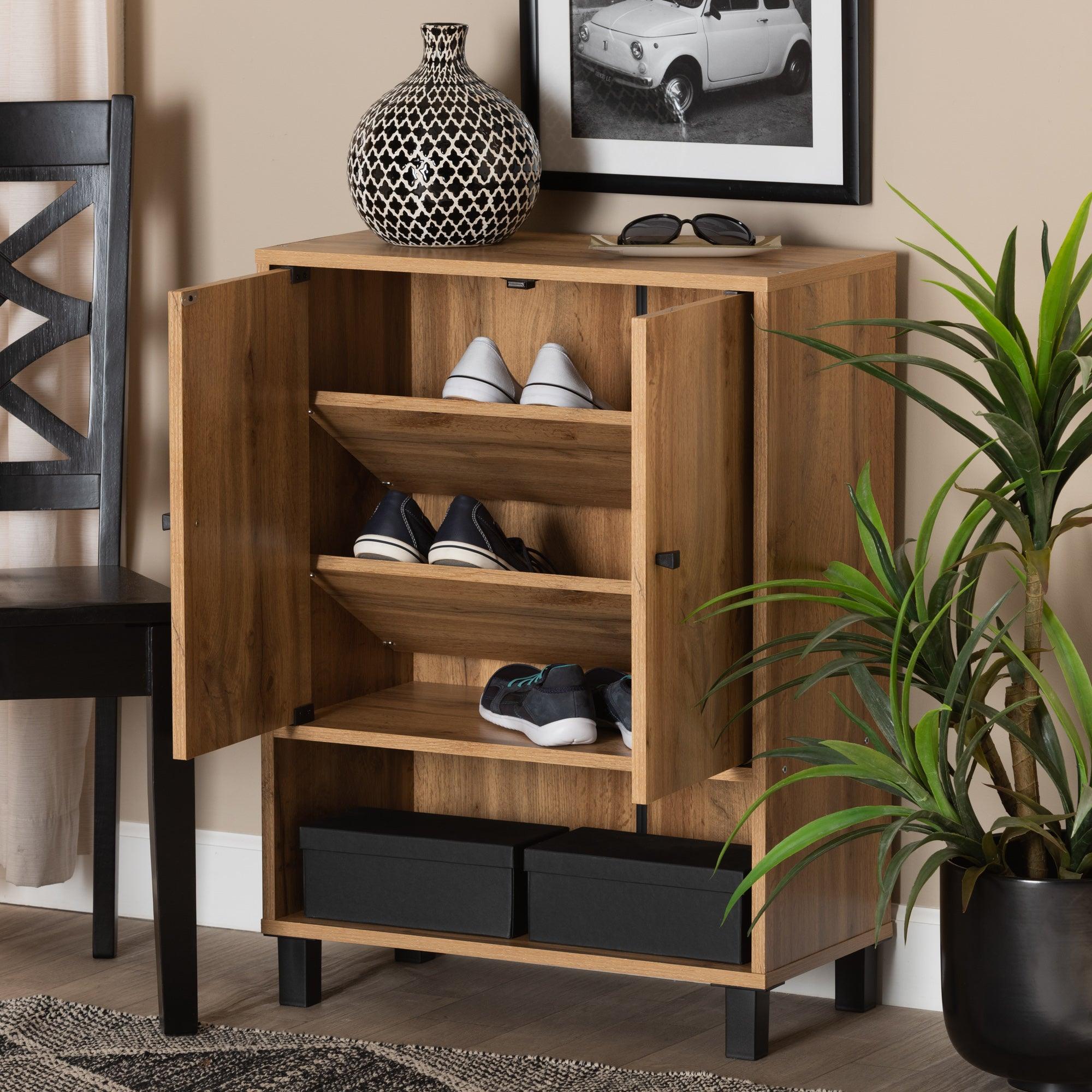 Rossin Modern and Contemporary Finished Wood 2-Door Entryway Shoe Storage Cabinet with Bottom Shelf