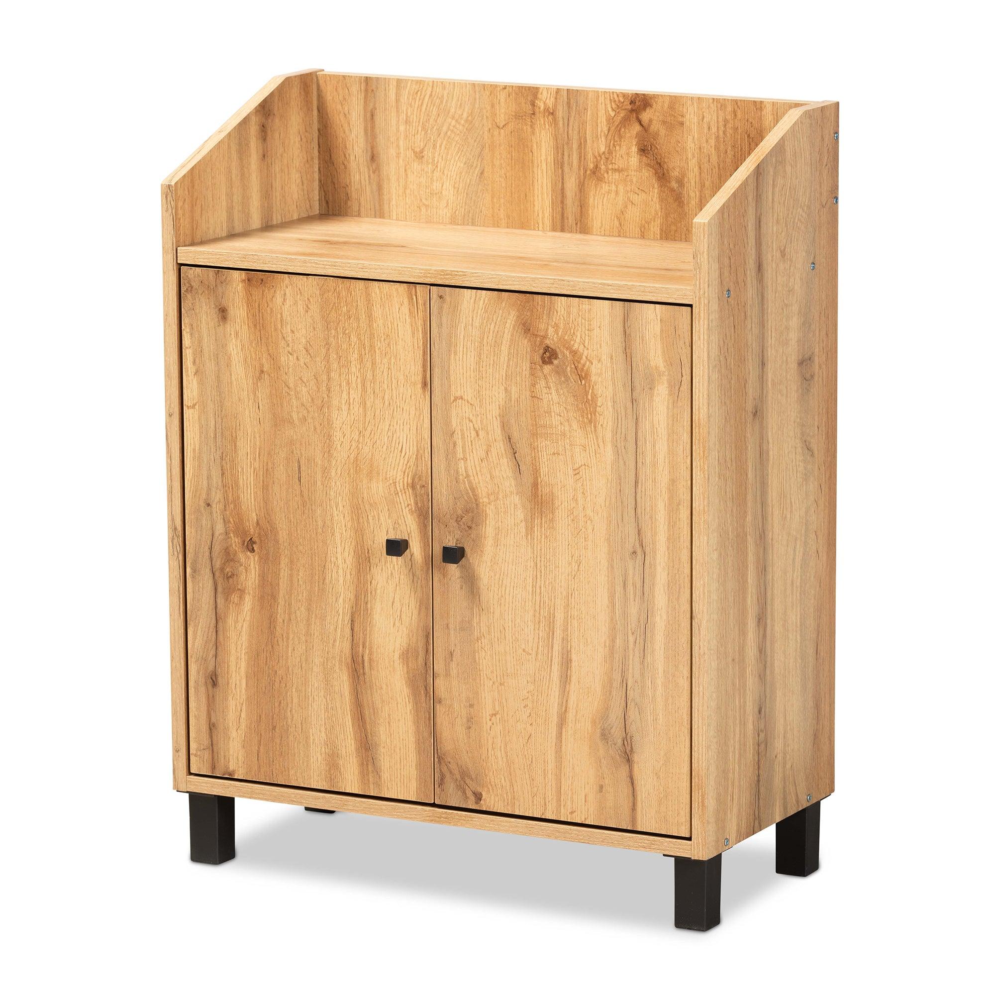 Rossin Modern and Contemporary Finished Wood 2-Door Entryway Shoe Storage Cabinet with Top Shelf