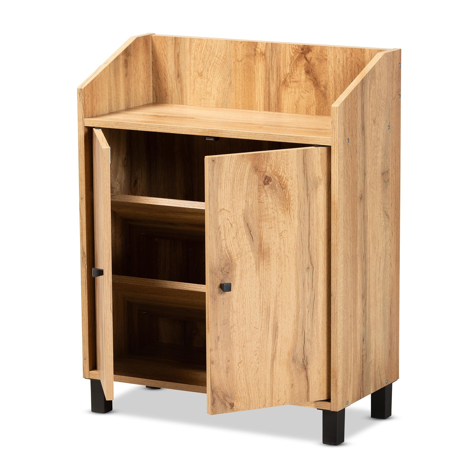 Rossin Modern and Contemporary Finished Wood 2-Door Entryway Shoe Storage Cabinet with Top Shelf