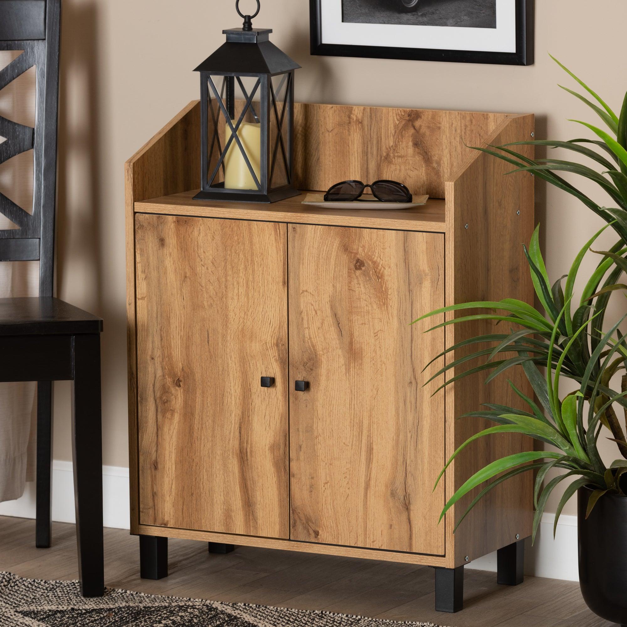 Rossin Modern and Contemporary Finished Wood 2-Door Entryway Shoe Storage Cabinet with Top Shelf