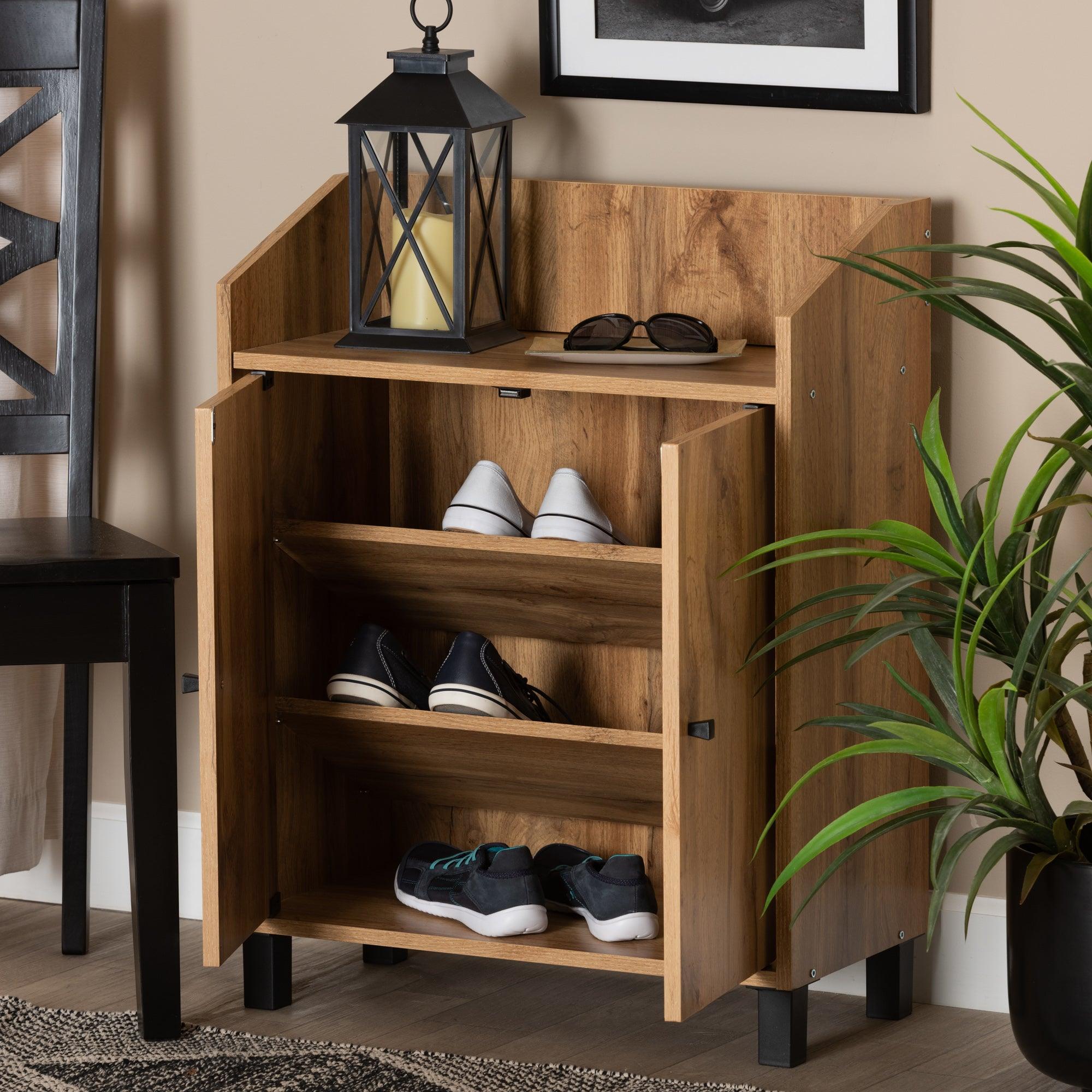 Rossin Modern and Contemporary Finished Wood 2-Door Entryway Shoe Storage Cabinet with Top Shelf