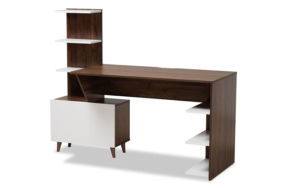 Tobias Mid-Century Modern Two-Tone and Finished Wood Storage Computer Desk with Shelves