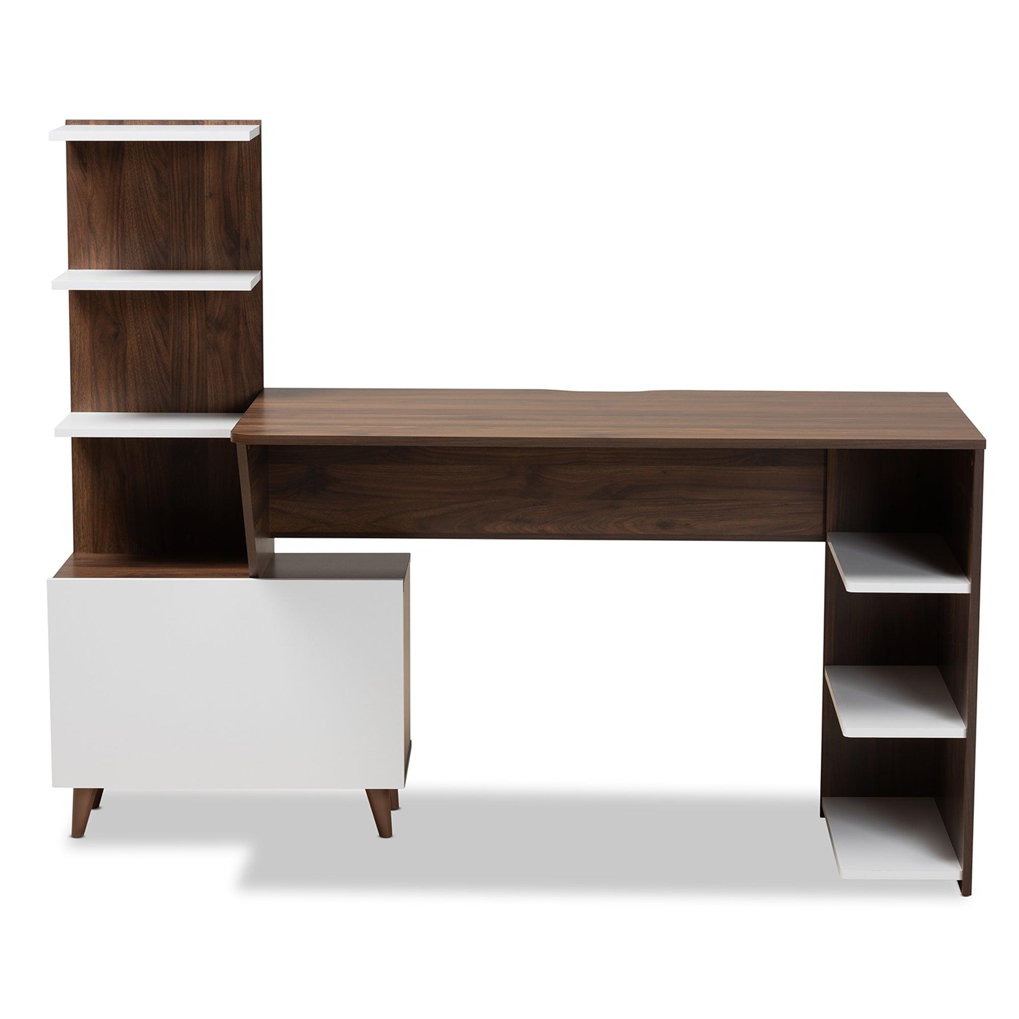 Tobias Mid-Century Modern Two-Tone and Finished Wood Storage Computer Desk with Shelves