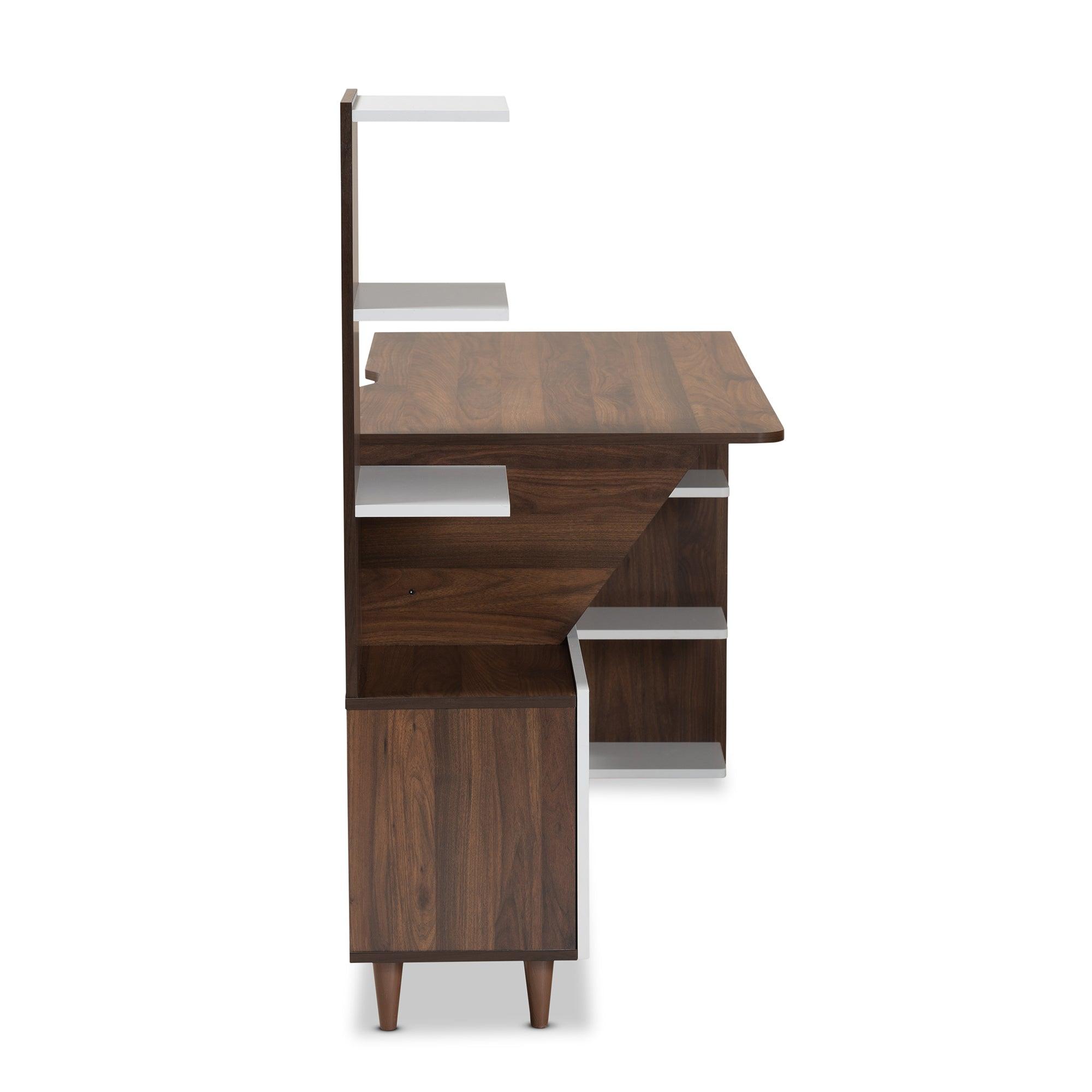 Tobias Mid-Century Modern Two-Tone and Finished Wood Storage Computer Desk with Shelves