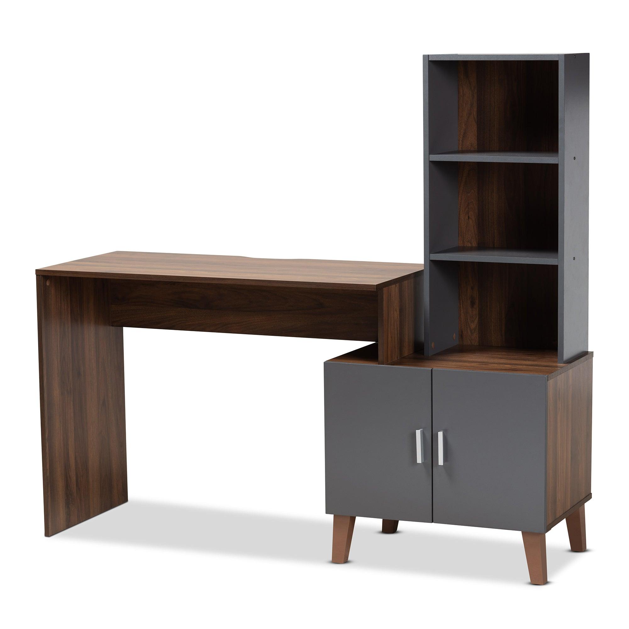 Jaeger Modern and Contemporary Two-Tone and Dark Finished Wood Storage Desk with Shelves