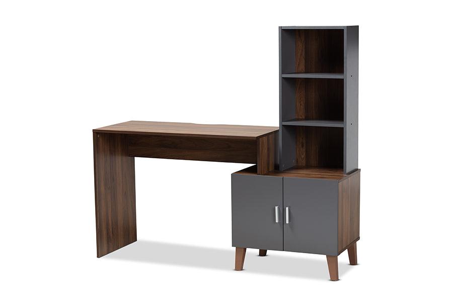 Jaeger Modern and Contemporary Two-Tone and Dark Finished Wood Storage Desk with Shelves