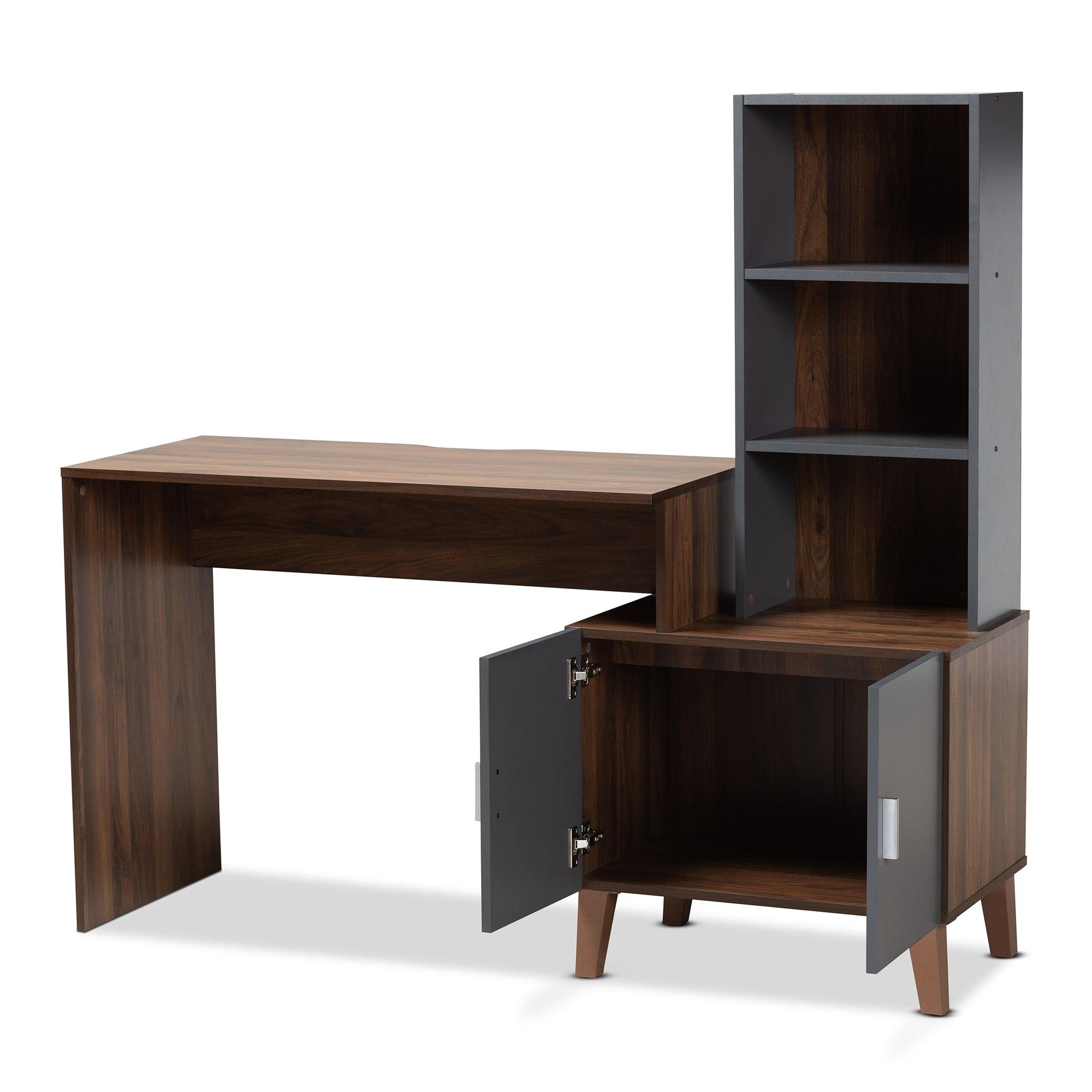 Jaeger Modern and Contemporary Two-Tone and Dark Finished Wood Storage Desk with Shelves