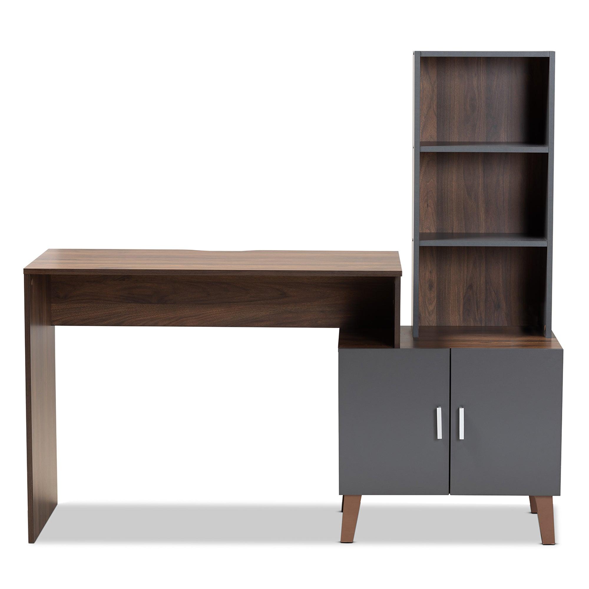 Jaeger Modern and Contemporary Two-Tone and Dark Finished Wood Storage Desk with Shelves