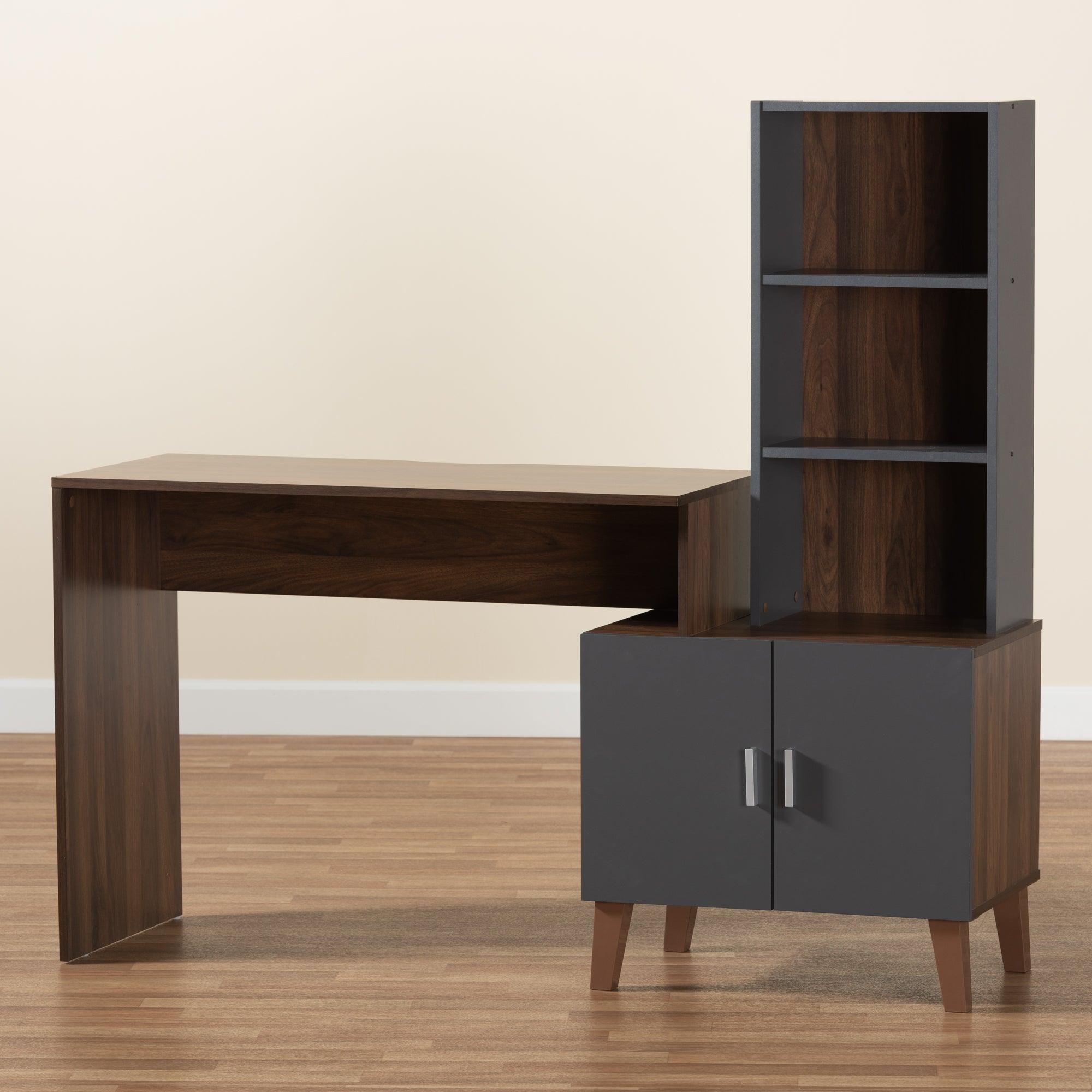 Jaeger Modern and Contemporary Two-Tone and Dark Finished Wood Storage Desk with Shelves