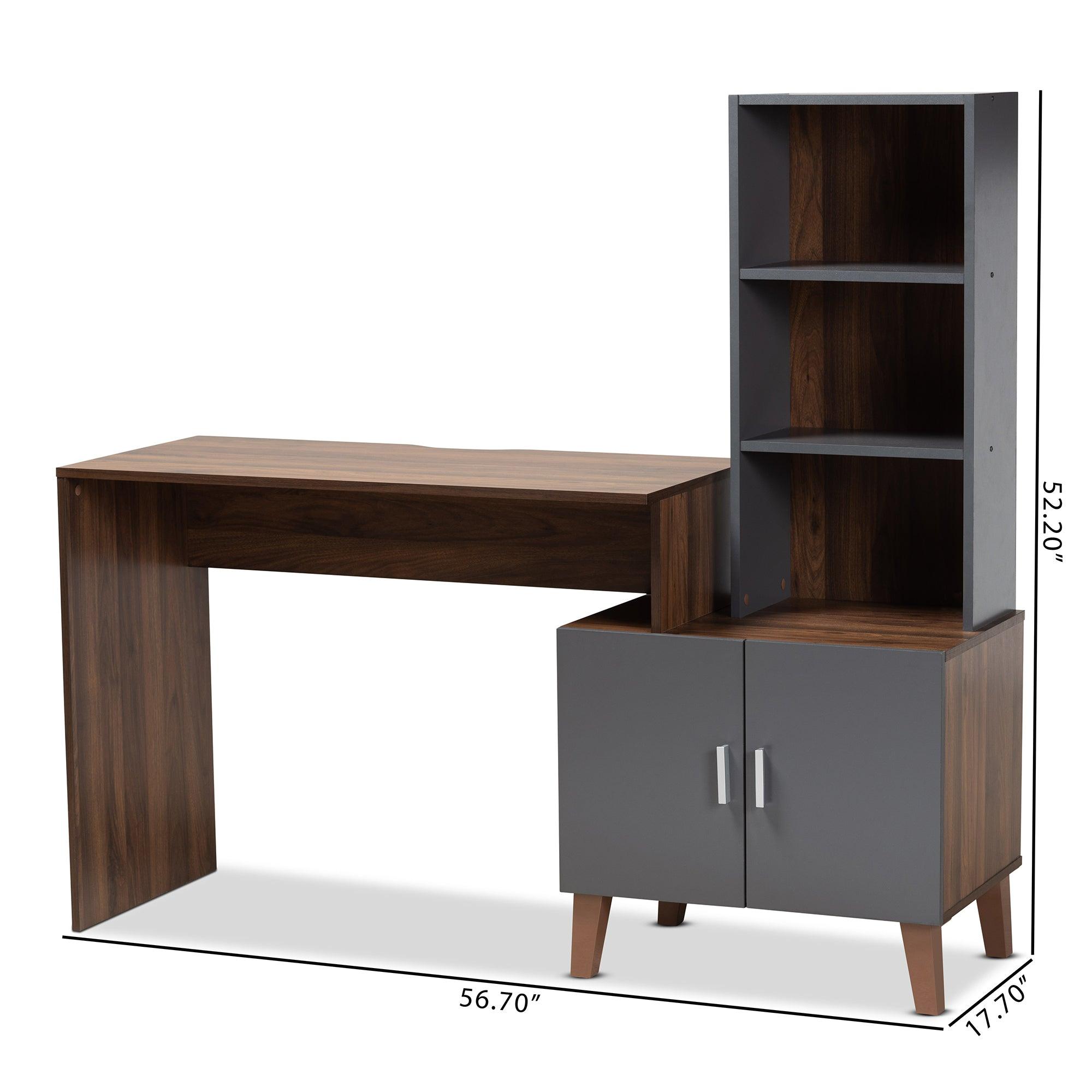 Jaeger Modern and Contemporary Two-Tone and Dark Finished Wood Storage Desk with Shelves