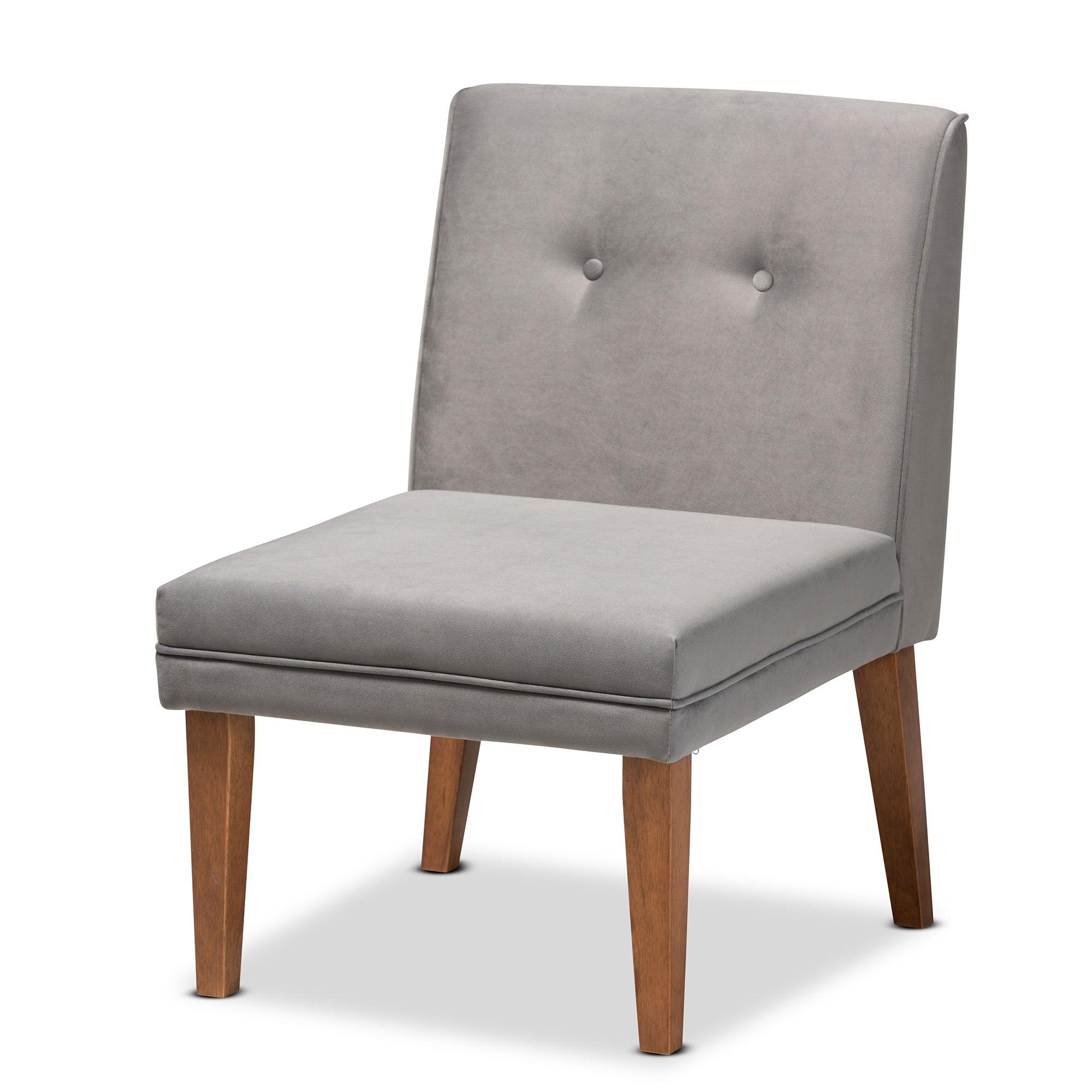 Stewart Mid-Century Modern Velvet Upholstered and Finished Wood Dining Chair