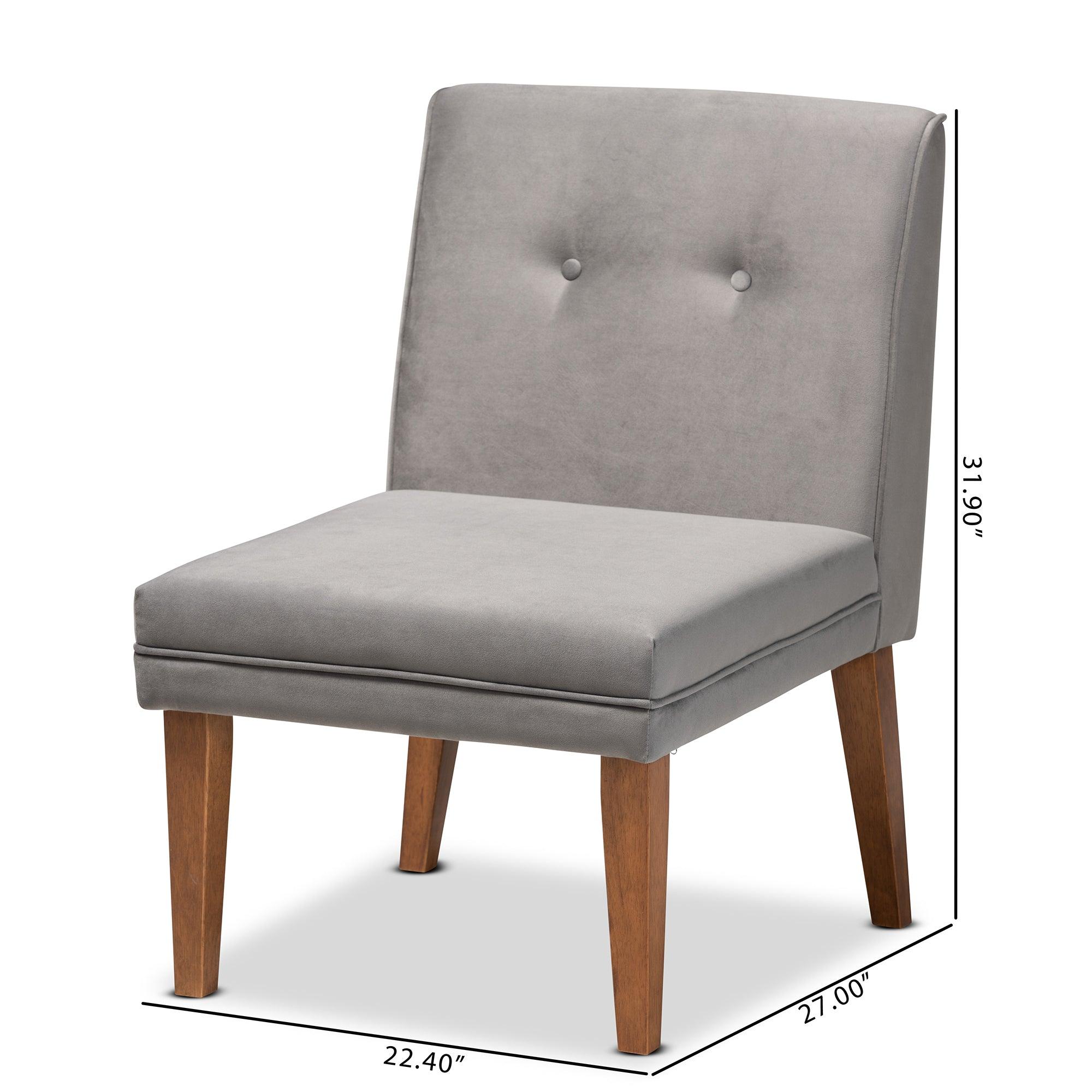 Stewart Mid-Century Modern Velvet Upholstered and Finished Wood Dining Chair