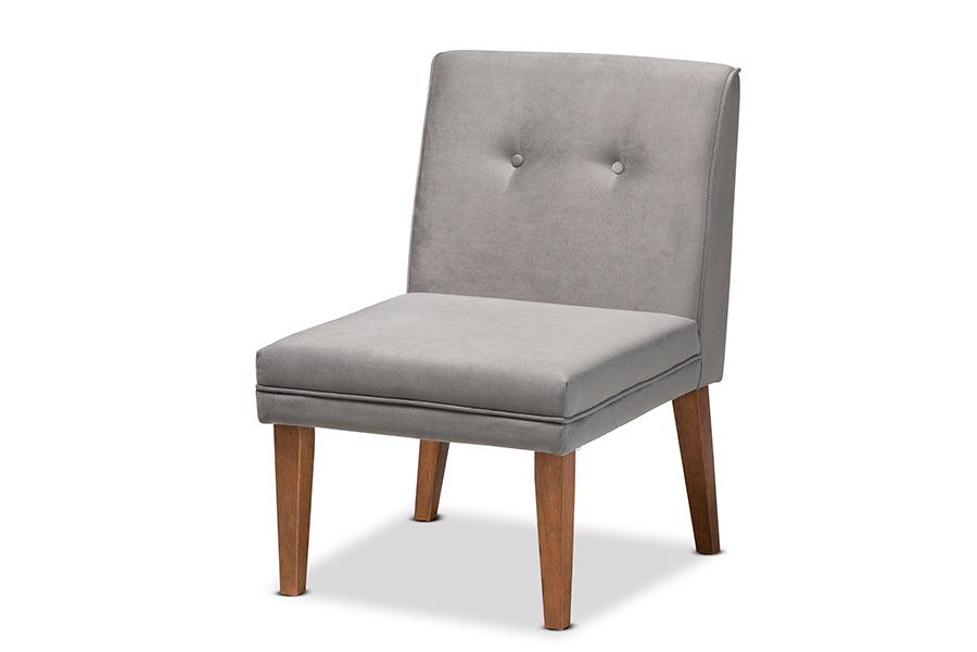 Stewart Mid-Century Modern Velvet Upholstered and Finished Wood Dining Chair