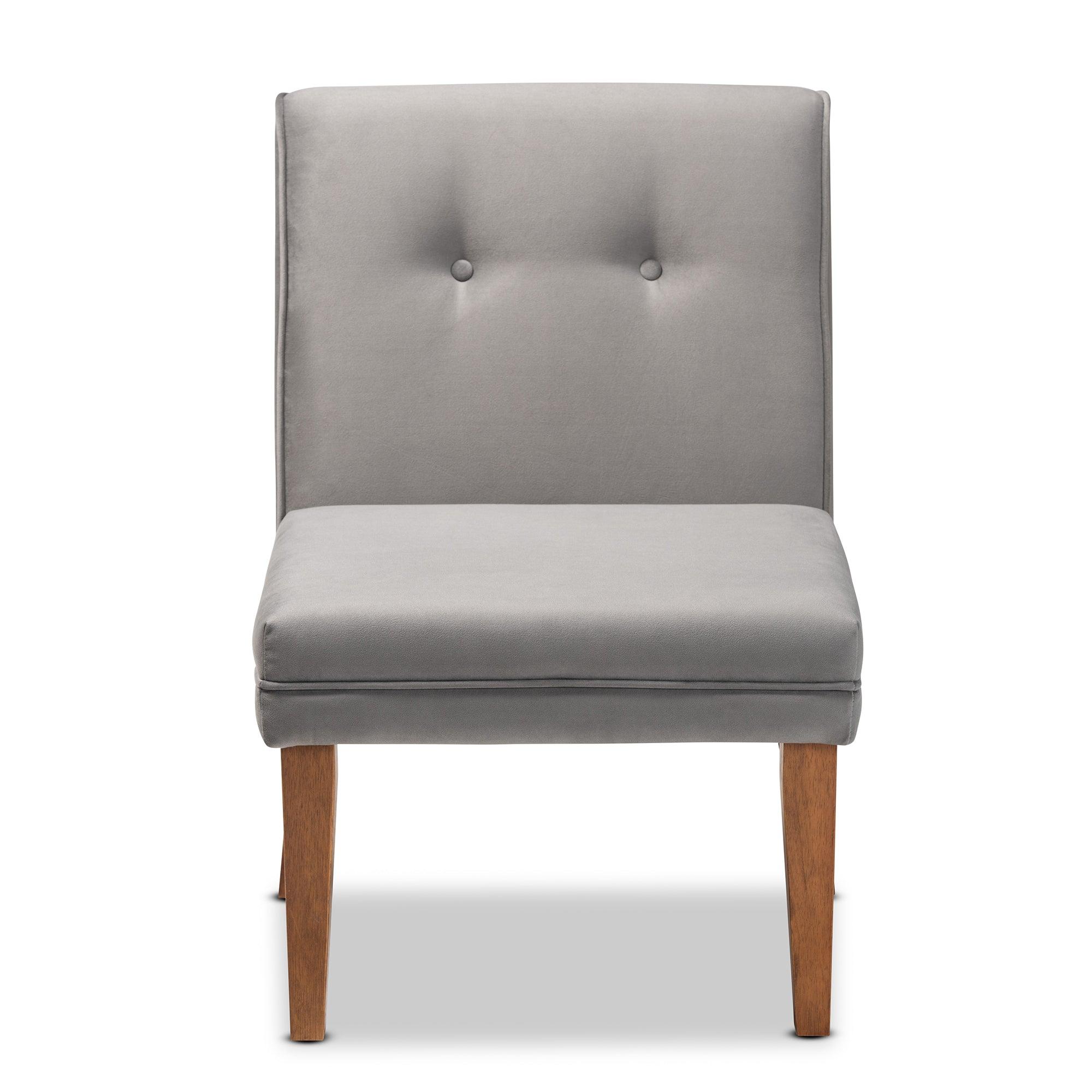 Stewart Mid-Century Modern Velvet Upholstered and Finished Wood Dining Chair