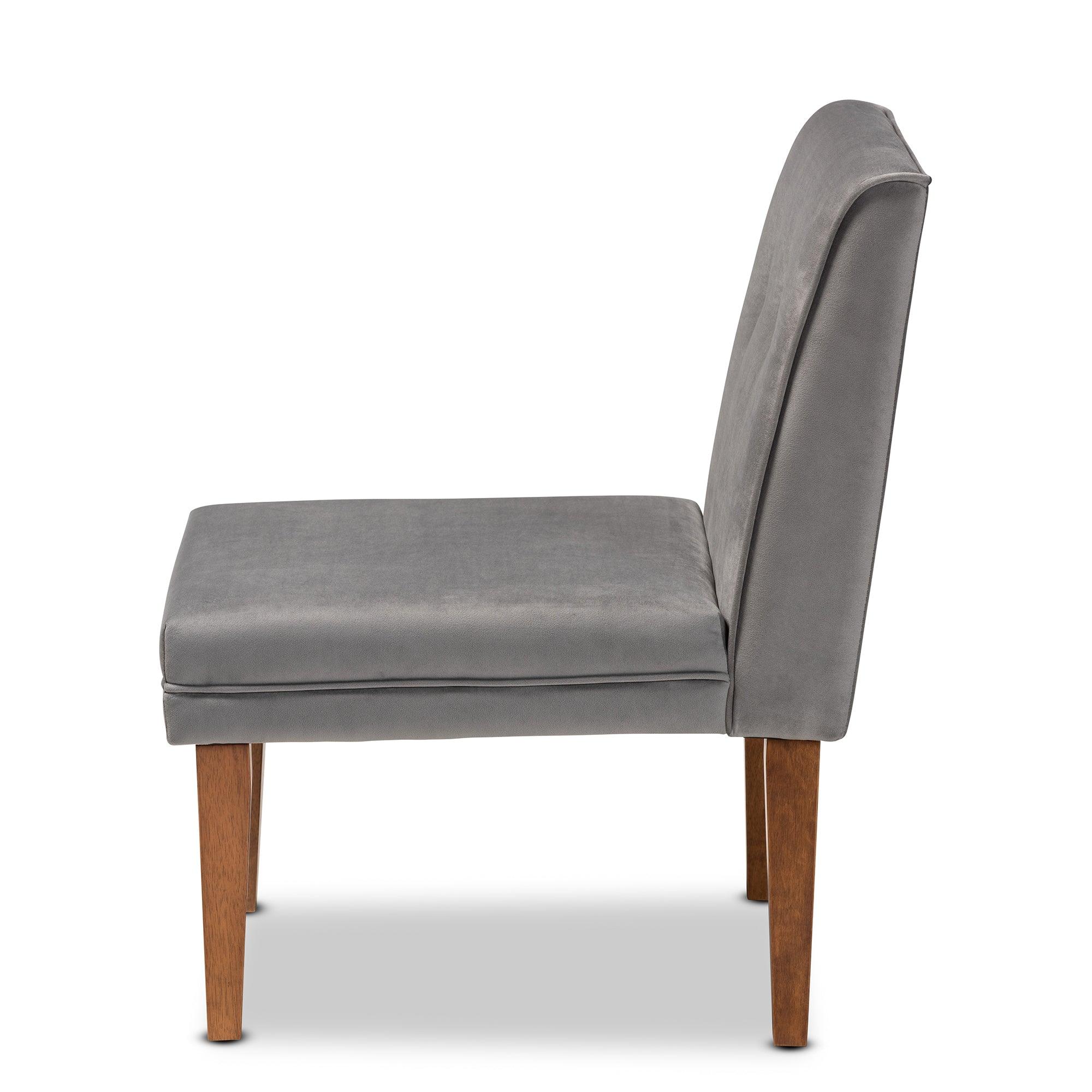 Stewart Mid-Century Modern Velvet Upholstered and Finished Wood Dining Chair