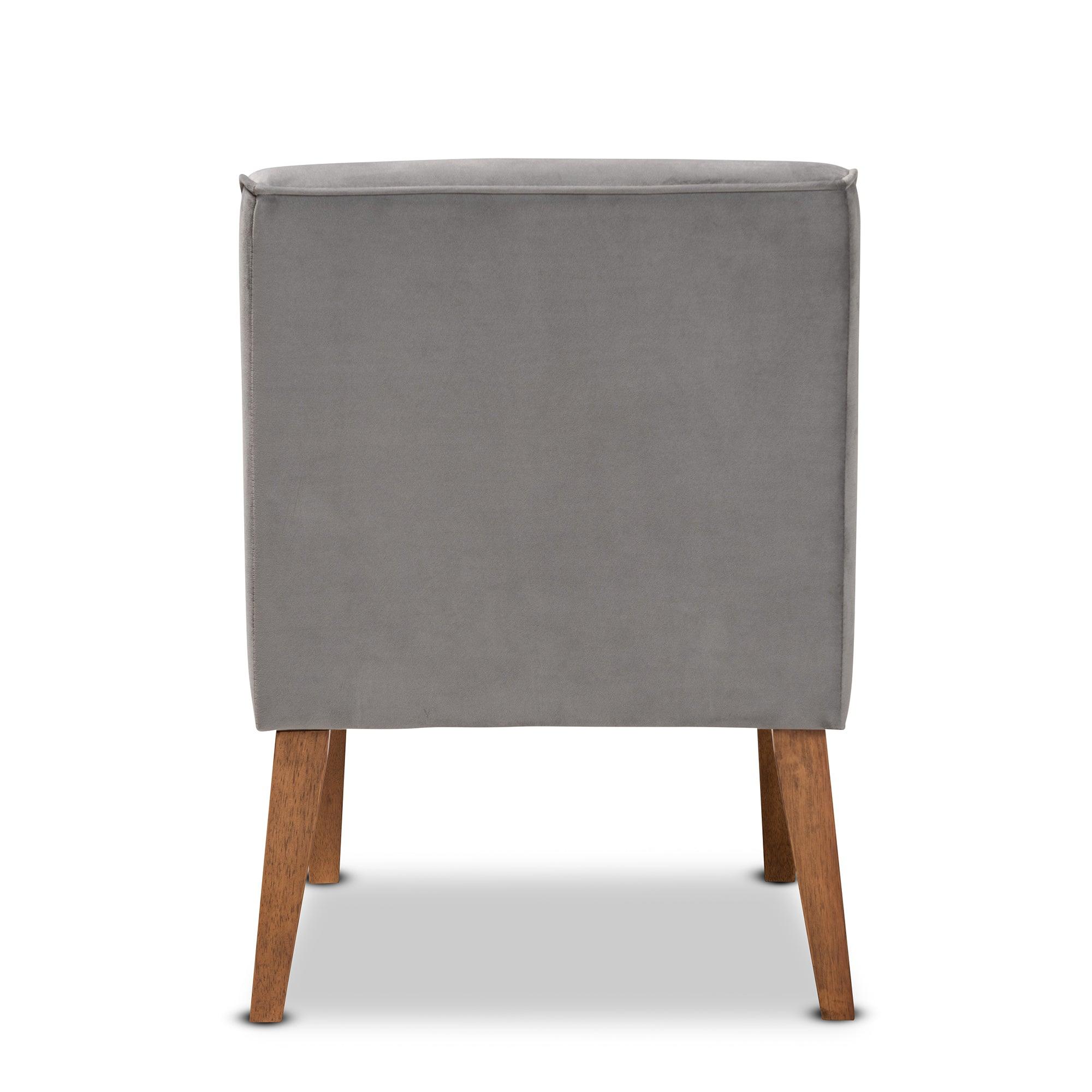 Stewart Mid-Century Modern Velvet Upholstered and Finished Wood Dining Chair