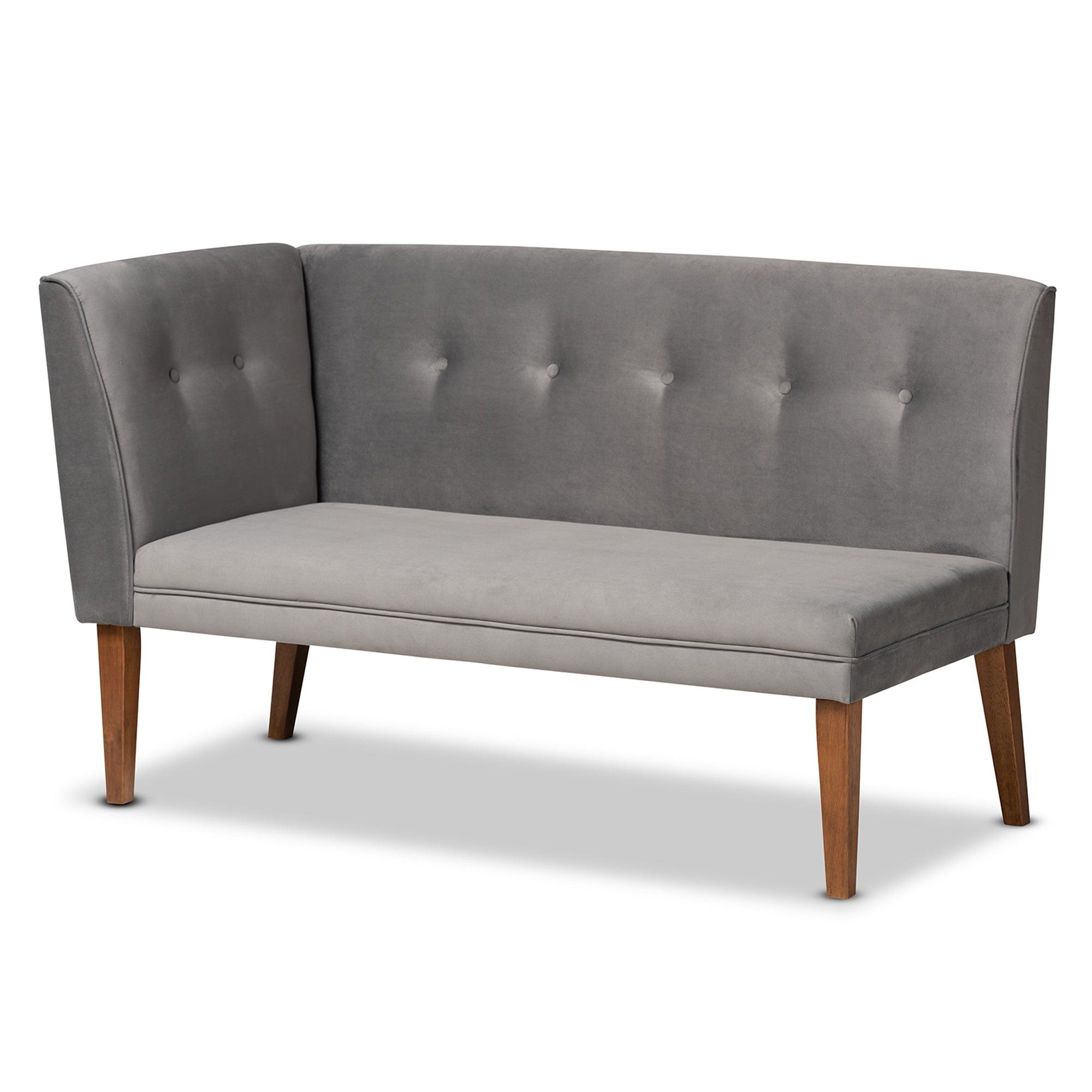 Stewart Mid-Century Modern Velvet Upholstered and Finished Wood 2-Piece Dining Nook Banquette Set