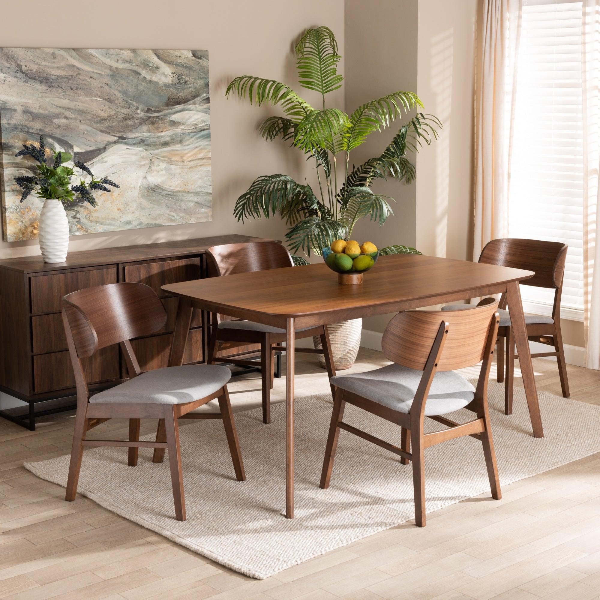 Alston Mid-Century Modern Fabric Upholstered and Finished Wood 5-Piece Dining Set