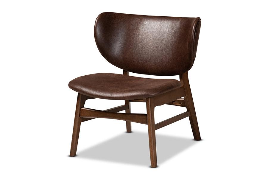 Marcos Mid-Century Modern Faux Leather Effect and Finished Wood Living Room Accent Chair