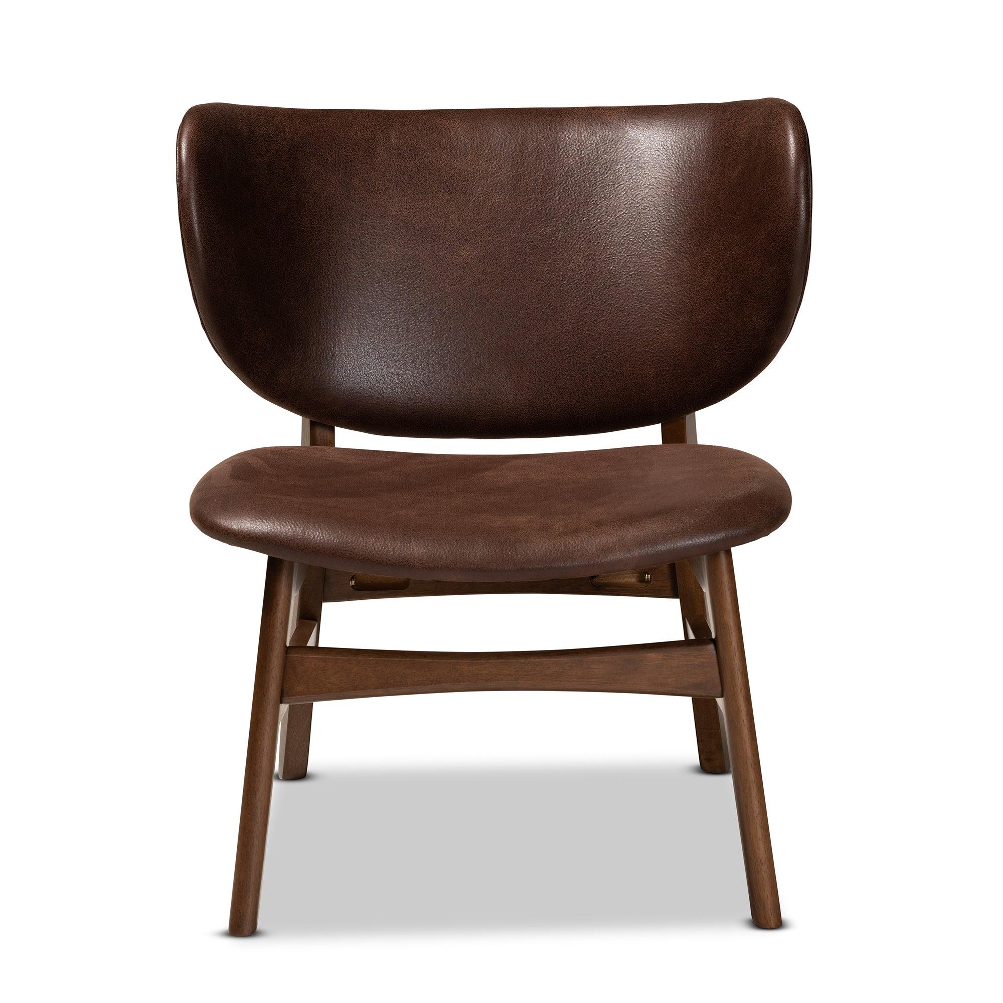 Marcos Mid-Century Modern Faux Leather Effect and Finished Wood Living Room Accent Chair