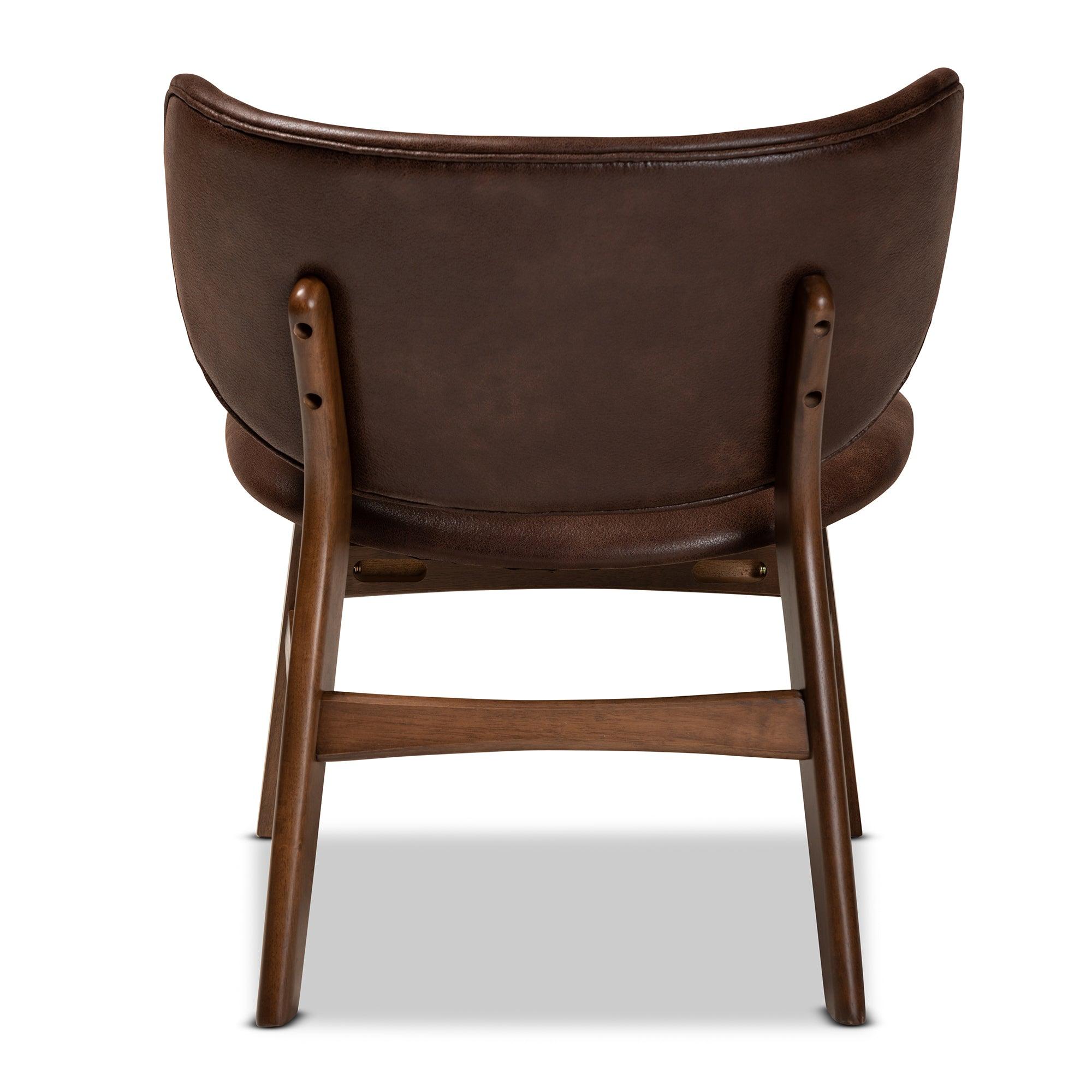 Marcos Mid-Century Modern Faux Leather Effect and Finished Wood Living Room Accent Chair