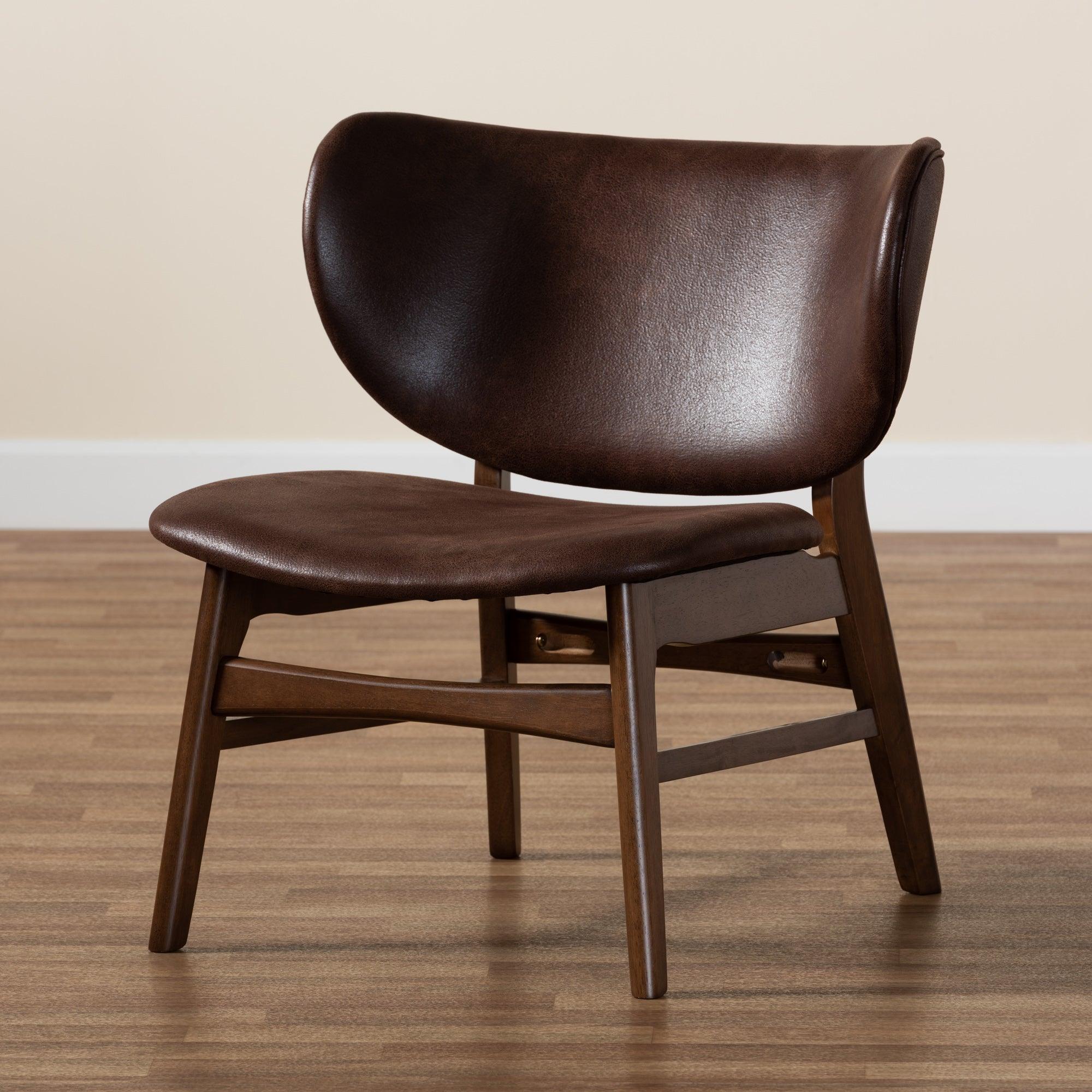 Marcos Mid-Century Modern Faux Leather Effect and Finished Wood Living Room Accent Chair