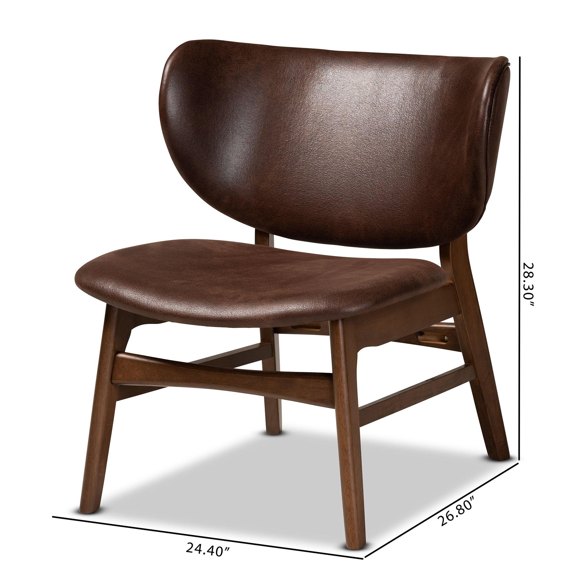 Marcos Mid-Century Modern Faux Leather Effect and Finished Wood Living Room Accent Chair