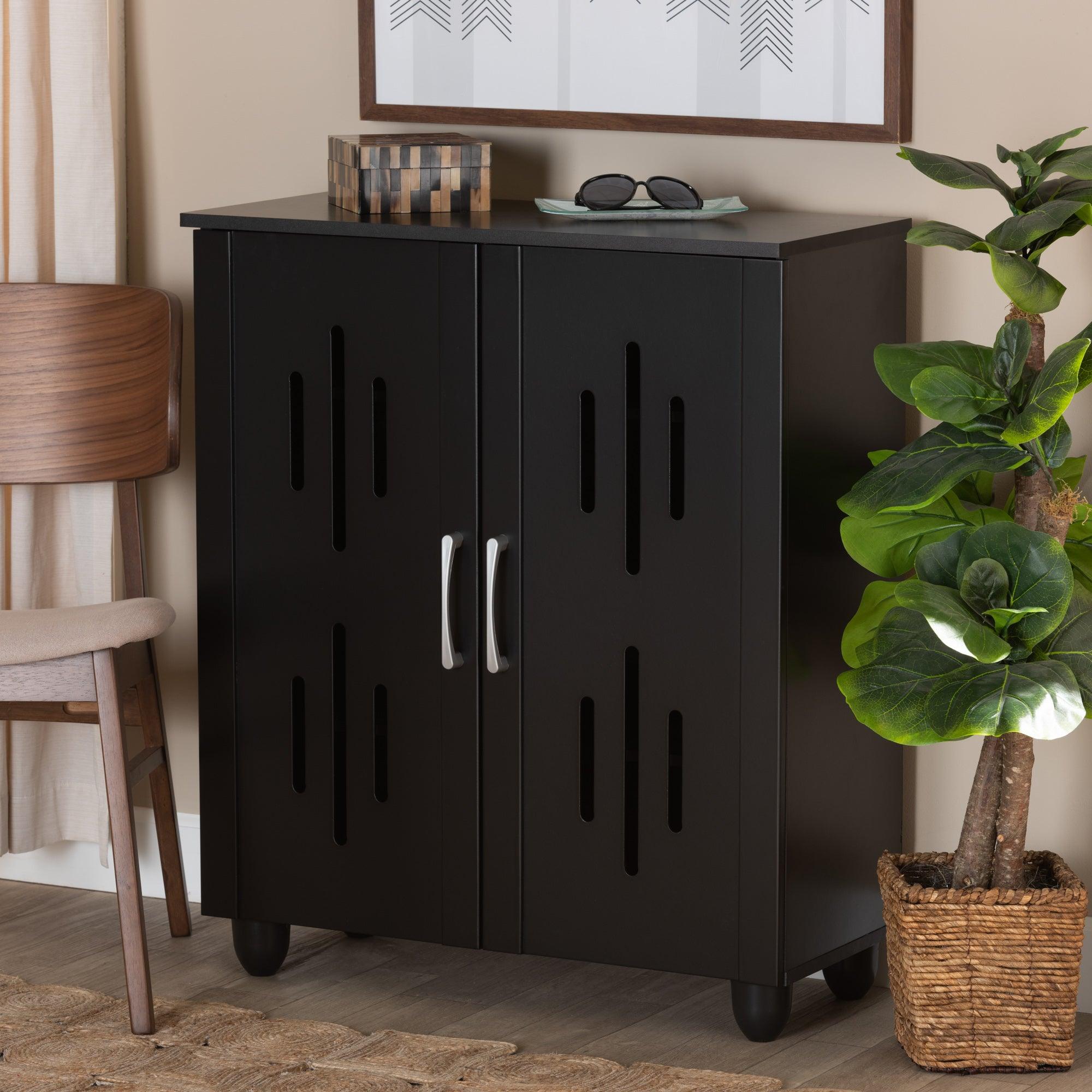 Renley Modern and Contemporary Finished Wood 2-Door Shoe Storage Cabinet