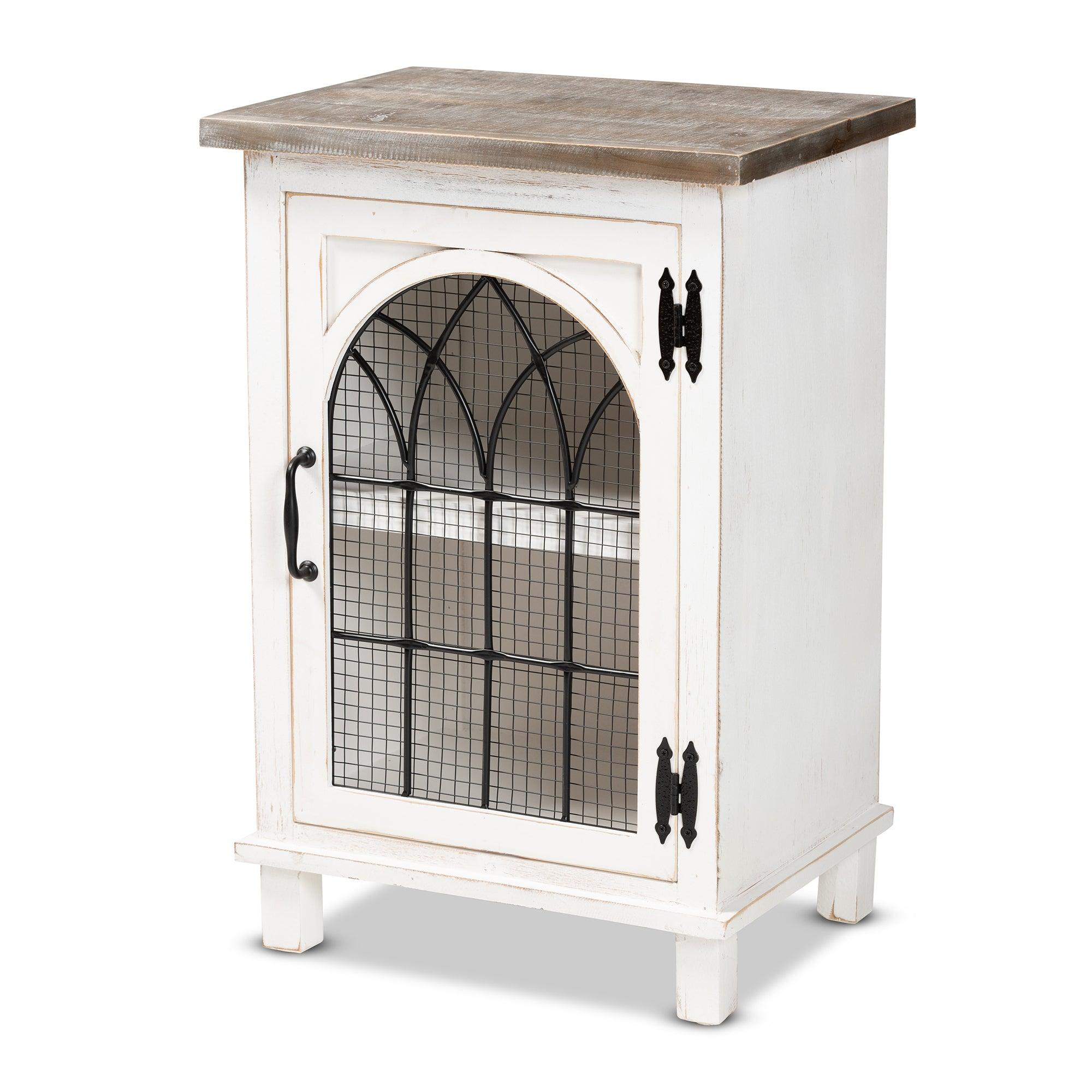 Faron Classic and Traditional Farmhouse Two-Tone Distressed and Finished Wood 1-Door End Table