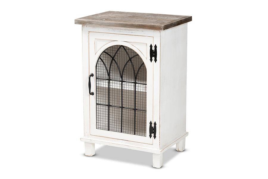 Faron Classic and Traditional Farmhouse Two-Tone Distressed and Finished Wood 1-Door End Table