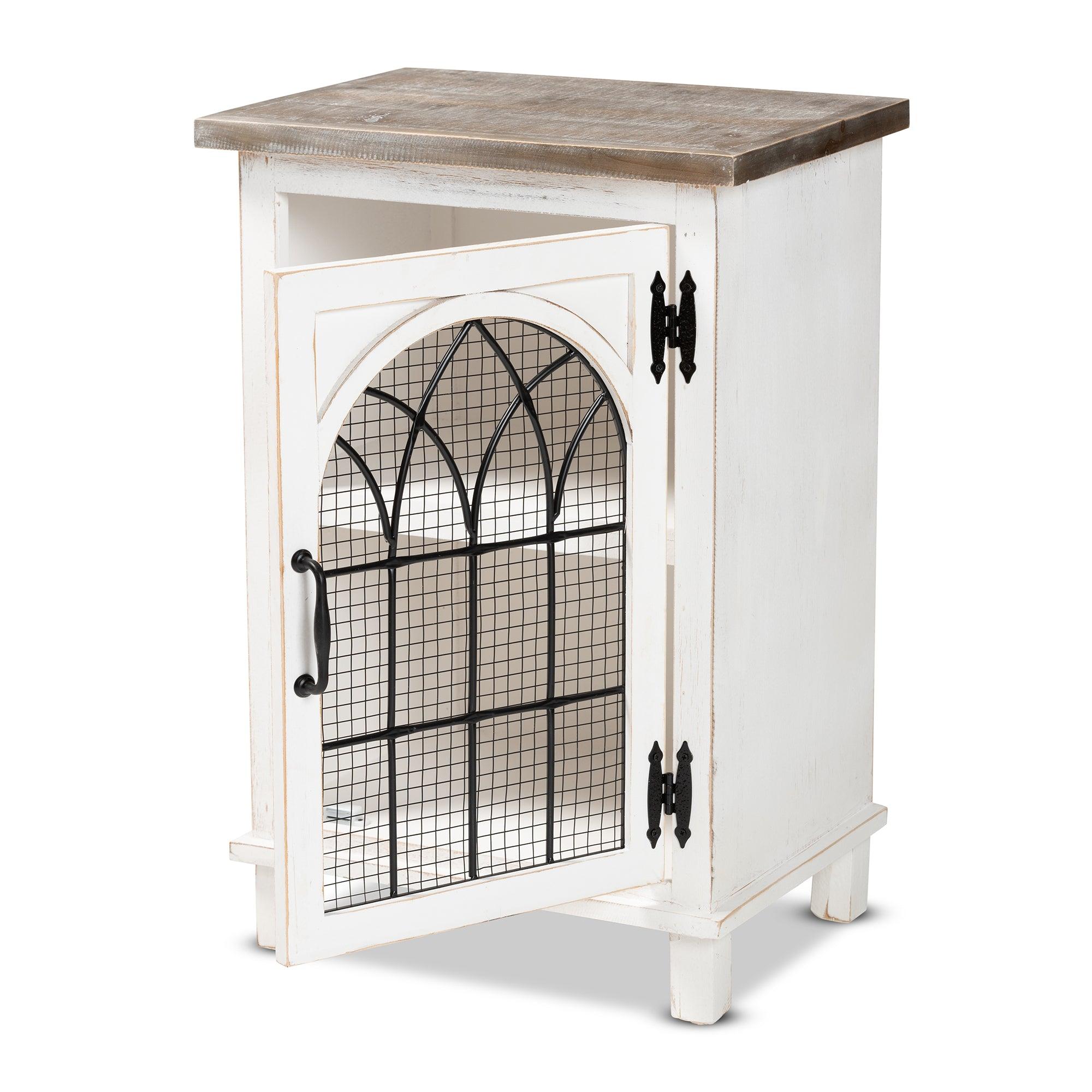 Faron Classic and Traditional Farmhouse Two-Tone Distressed and Finished Wood 1-Door End Table